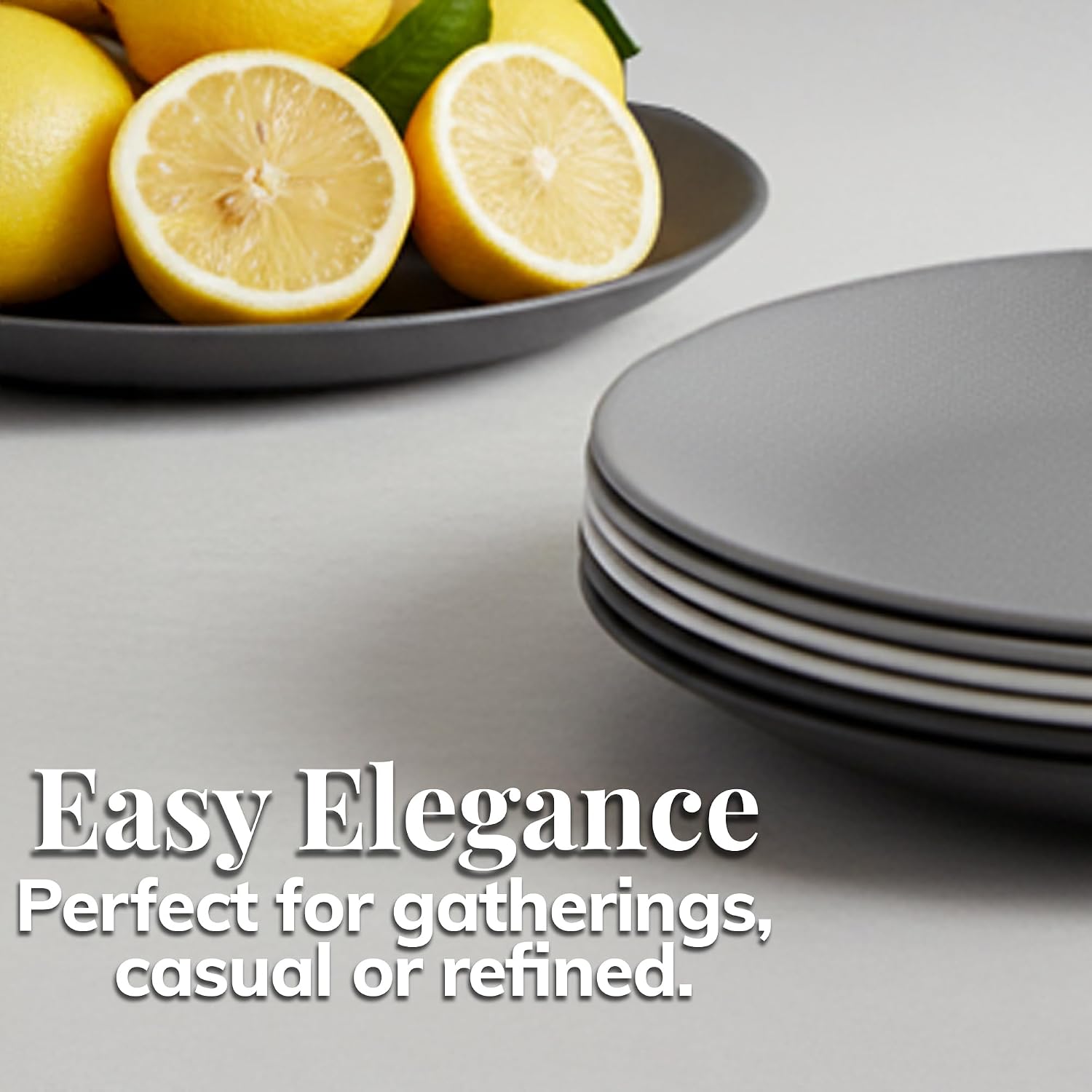 US Acrylic Everest Ultra-Durable Plastic 10 inch Dinner Plates in Grey Stone | Set of 6 Reusable, BPA-Free, Made in the USA, Dishwasher Safe Dinnerware