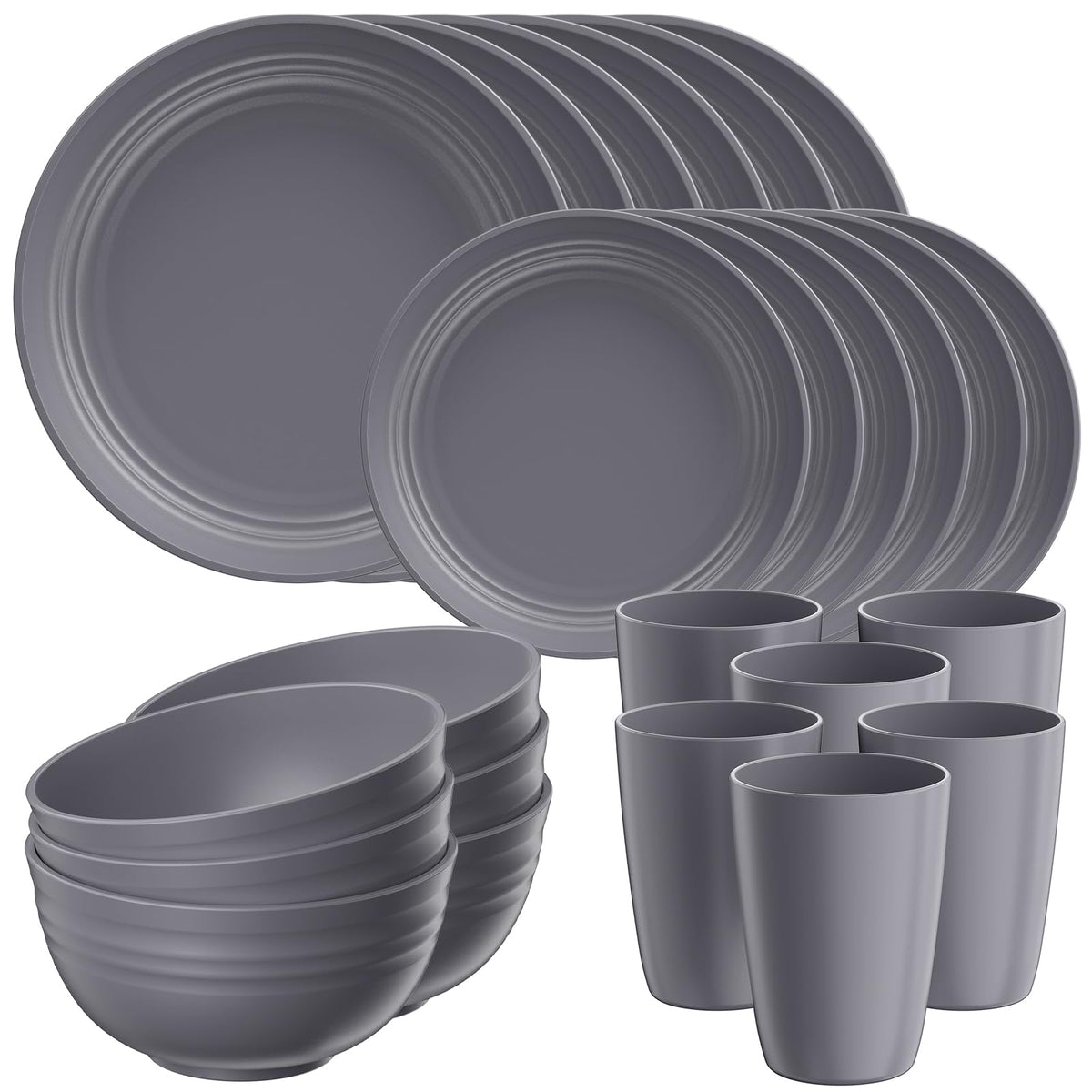 Quatish 24 Piece Plates and Bowls Sets for 6, Unbreakable Dinnerware Sets, Dish Set for Camping, Dishwasher Microwave Safe, Outdoor Kitchen and Apartment Dorm Dinning RV Essentials, Black