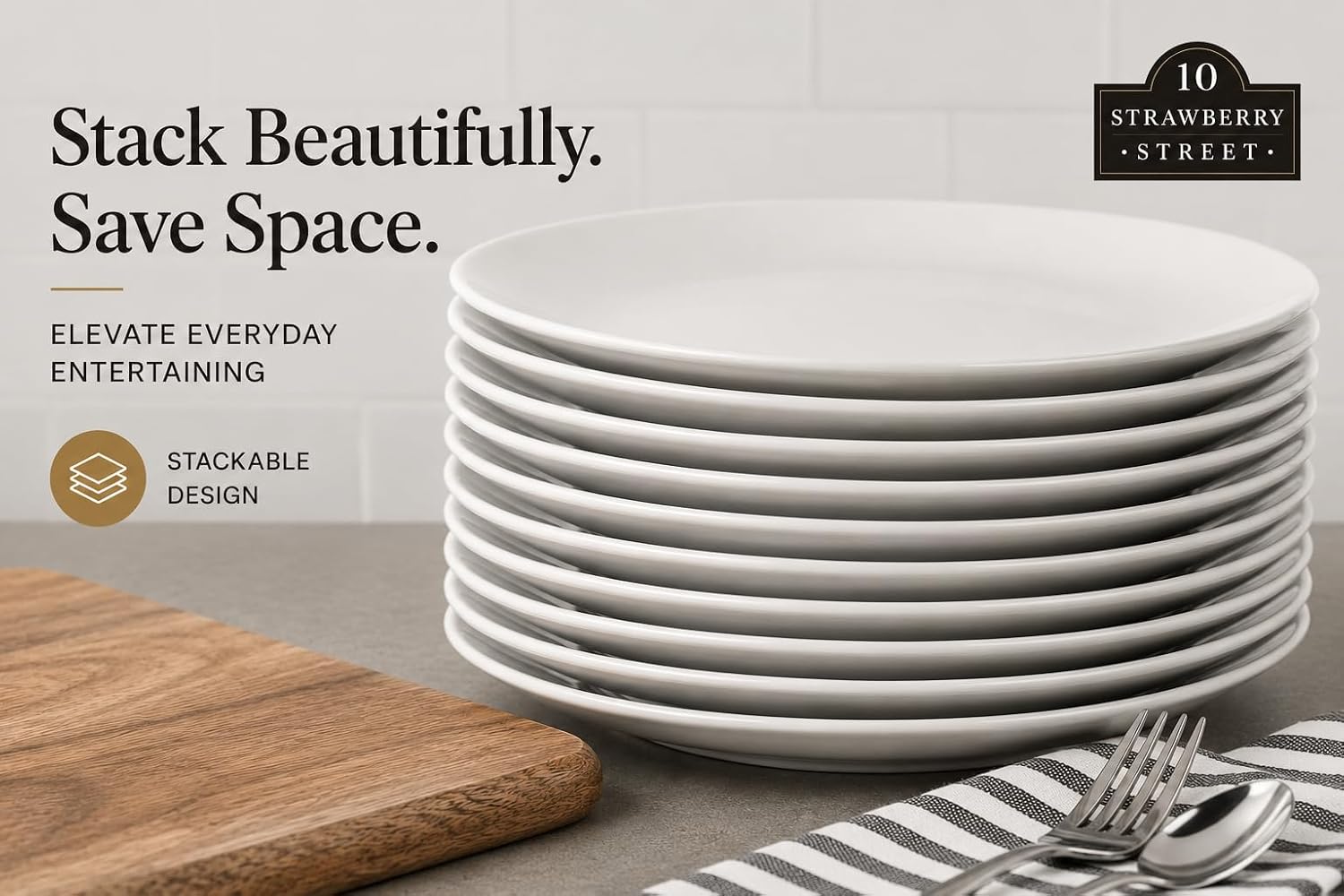 10 Strawberry Street 10.5" Catering Coupe Dinner Plate, Set of 12,White