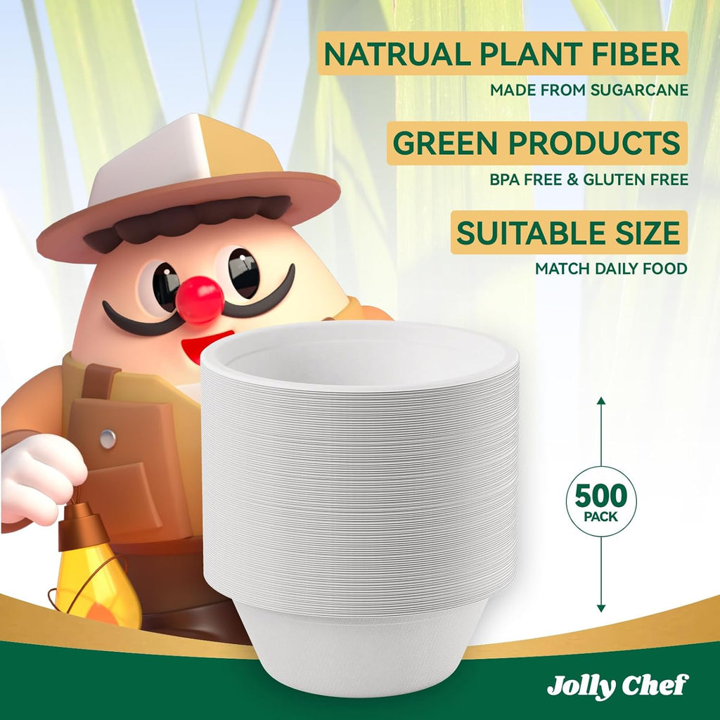 Compostable Disposable Paper Bowl [16 oz] Heavy Duty Soup Containers [150 Pack] Biodegradable Bagasse Hot Cold Food Eco-Friendly Sugarcane Microwavable Bowls for Salad Milk Thanksgiving Day
