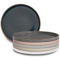 Mora Ceramic Flat Dinner Plates Set of 6, 10.5 in High Edge Dish Set - Microwave, Oven, and Dishwasher Safe, Scratch Resistant, Modern Dinnerware- Kitchen Porcelain Serving Dishes - Assorted Neutrals