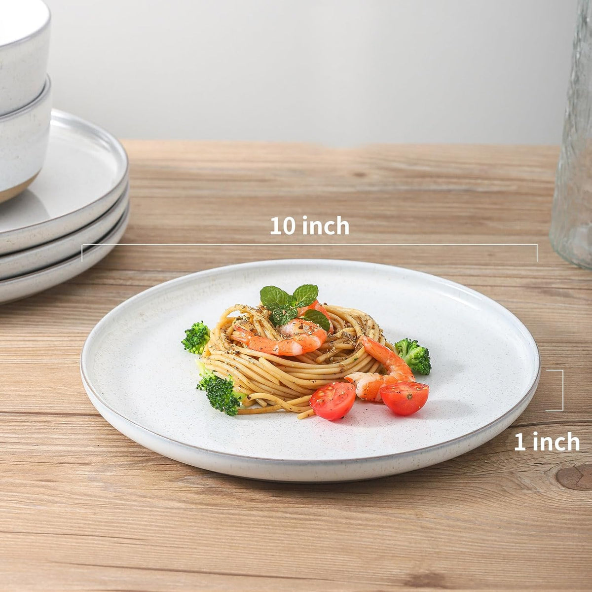 Ceramic Dinner Plates Set of 4 with High Edges, 10 Inch Glacier White Plates for Salad, Pasta and Steak, Oven＆Dishwasher Safe, Stoneware Plates with Matte Terracotta Base, Porcelain,Scratch Resistant