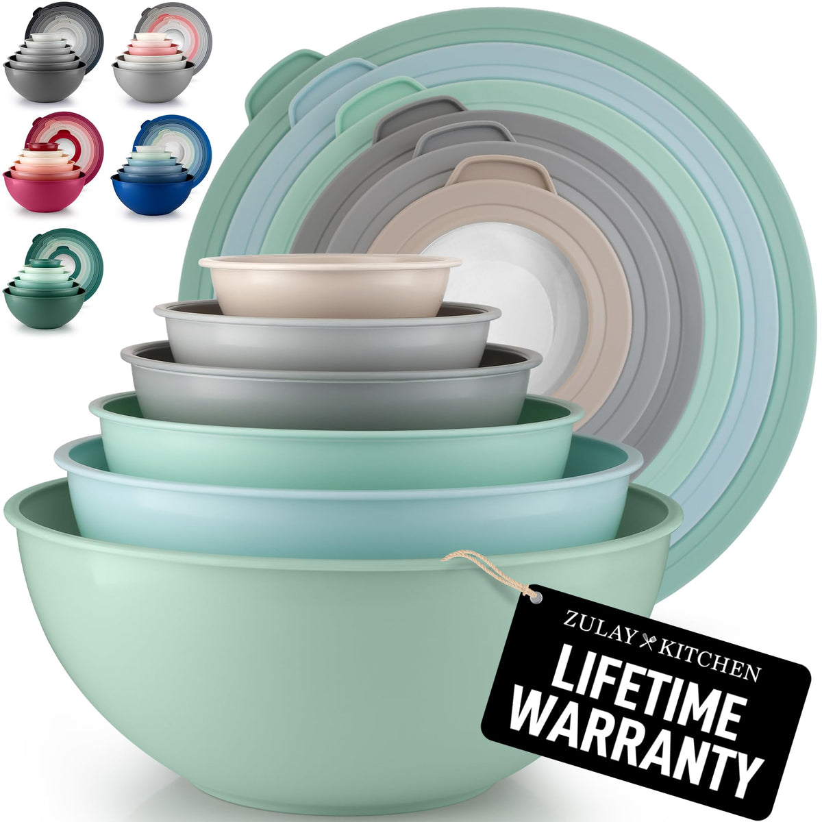 Zulay Kitchen 12 Piece Plastic Mixing Bowls with Lids Set - Leak-Proof Microwave & Freezer Safe Stackable Mixing Bowl Set for Preparing, Serving and Storing - Non-Slip Large Nesting Bowls (Blue Ombre)