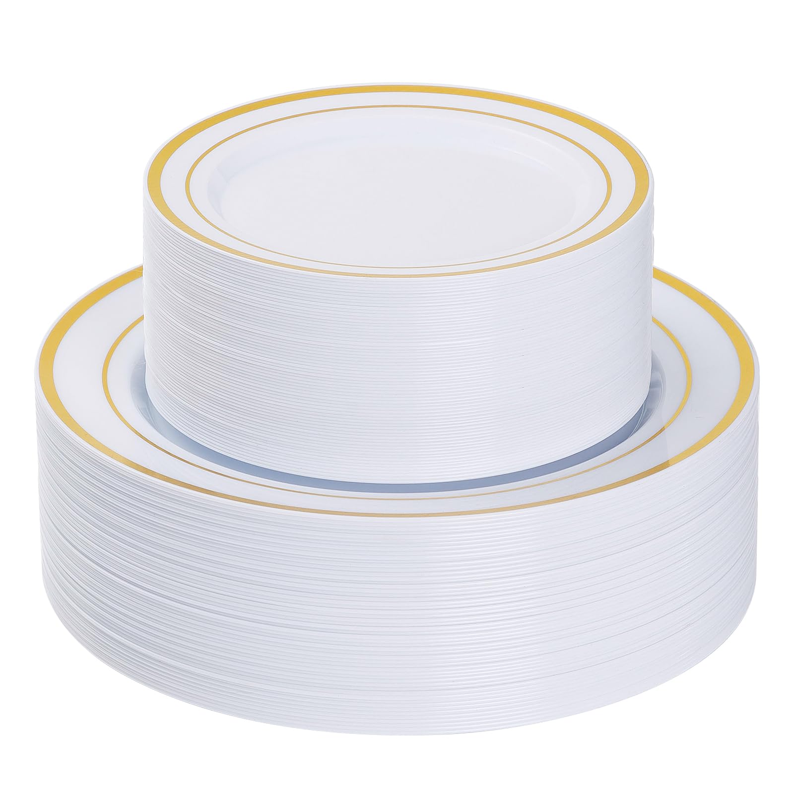 200PCS Gold Plastic Plates, Heavy Duty Disposable Gold Plates | 100 10.25 inch Dinner Plates and 100 7.5 inch Dessert Plates for Party, Holiday, Wedding, Thanksgiving
