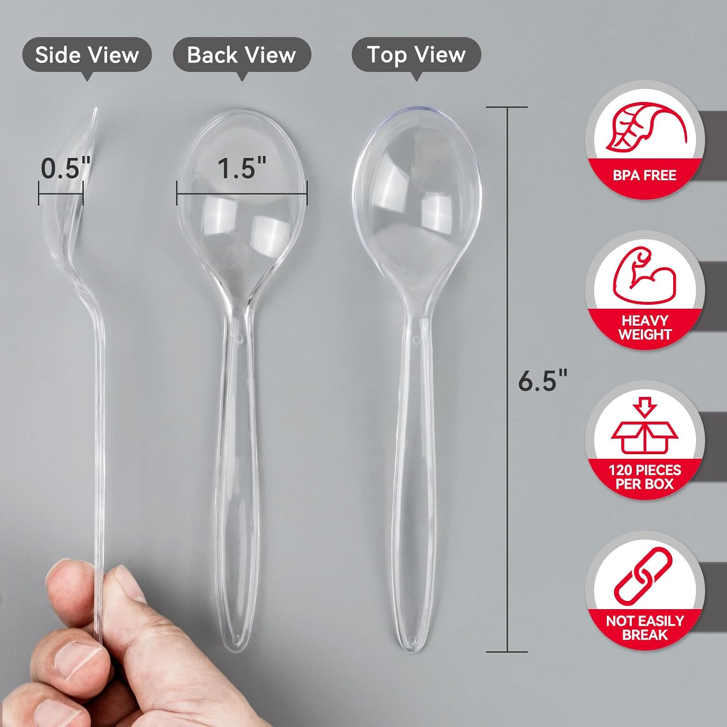 Plastic Soup Spoons, Heavy Duty Disposable Cutlery, Deepened Spoon Bowl for Hot Food, 120 Count