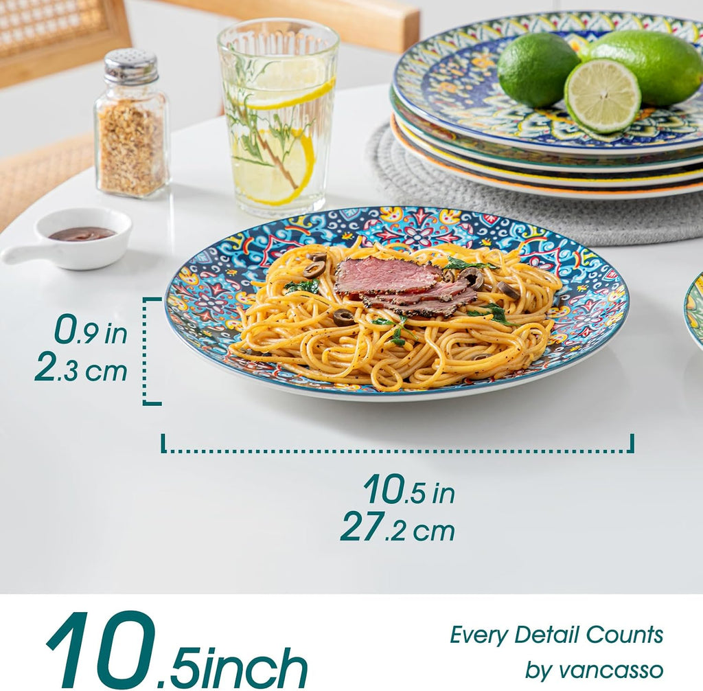 vancasso Ceramic Dinner Plates Set of 6, 10.5 Inch, Microwave Safe | Salad Plates Set, Colorful Bohemian Style Dishes for Kitchen