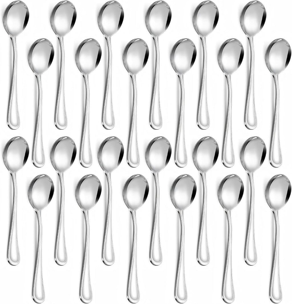 Hunnycook 24-Piece Soup Spoons - Round Spoon, 6.9 Inch Stainless Steel Korean Spoons for Soup, Cereal, Dessert, Dishwasher Safe & Line Pattern