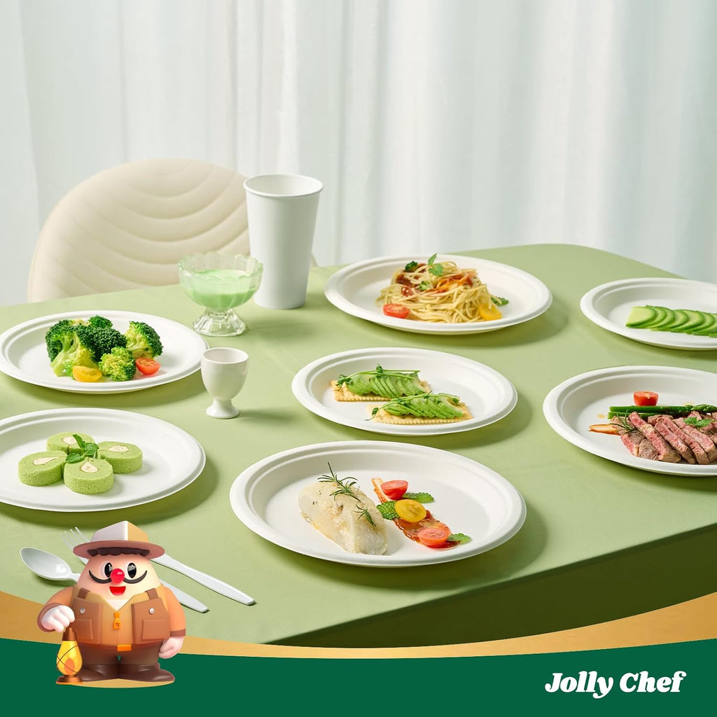 Compostable Heavy Duty Plates   [ ] Eco-Friendly Disposable White Paper Plates Made of Bagasse Biodegradable for Party Dinner Sugarcane Fibers Thanksgiving Day