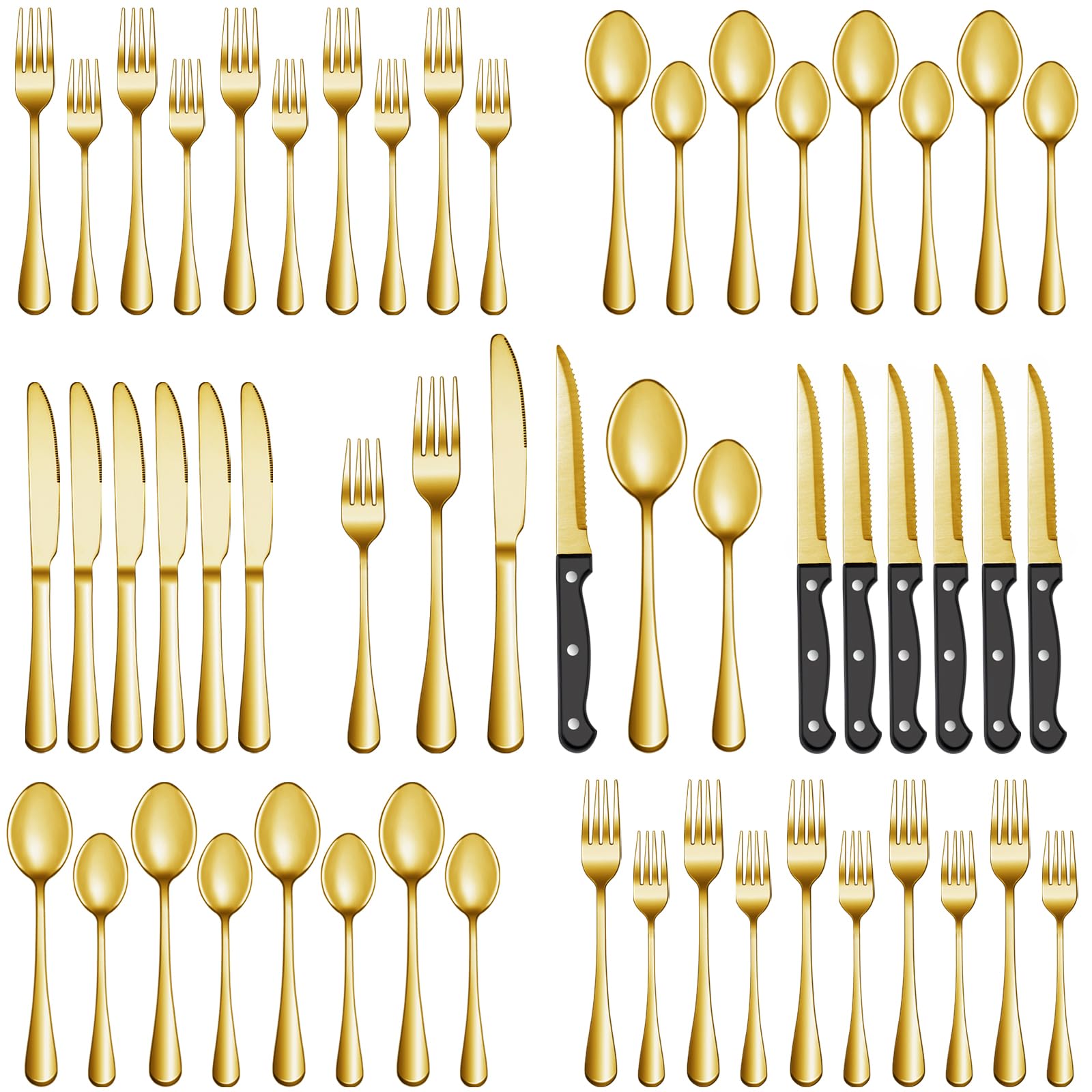 24 Pcs Silverware Set with Steak Knives for 4, Stainless Steel Flatware Set, Mirror Polished Cutlery Utensil Sets, Home Kitchen Eating Tableware, Dishwasher Safe