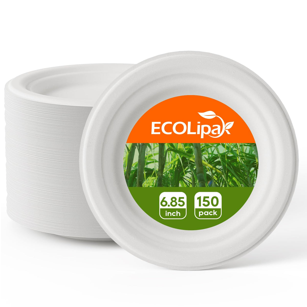 10 in 150 Pack White Compostable Disposable Paper Plates for Party | Heavy Duty, Biodegradable, Made of Eco-friendly Sugarcane Bagasse, Ideal for Dinner, Picnic, Wedding, Birthday, Daily use