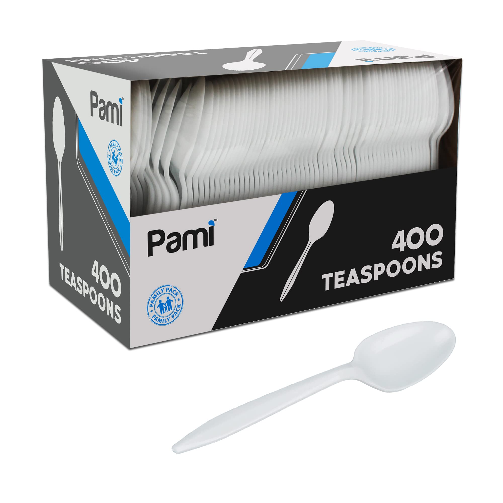 PAMI Medium Weight Disposable Plastic Soup Spoons,White,Bulk Party Pack,400