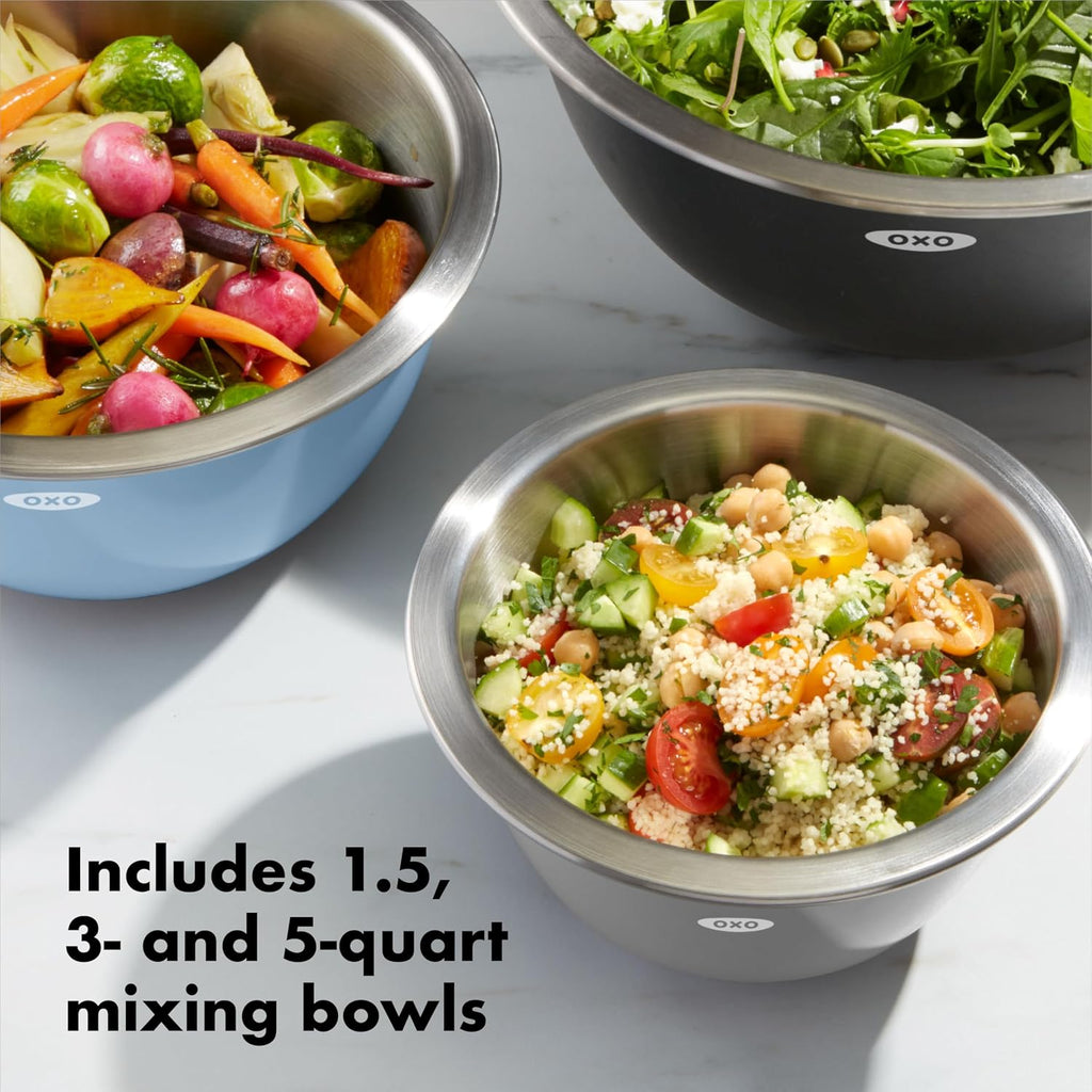 OXO Good Grips 3-Piece Stainless Steel Mixing Bowl Set - Blue/Gray