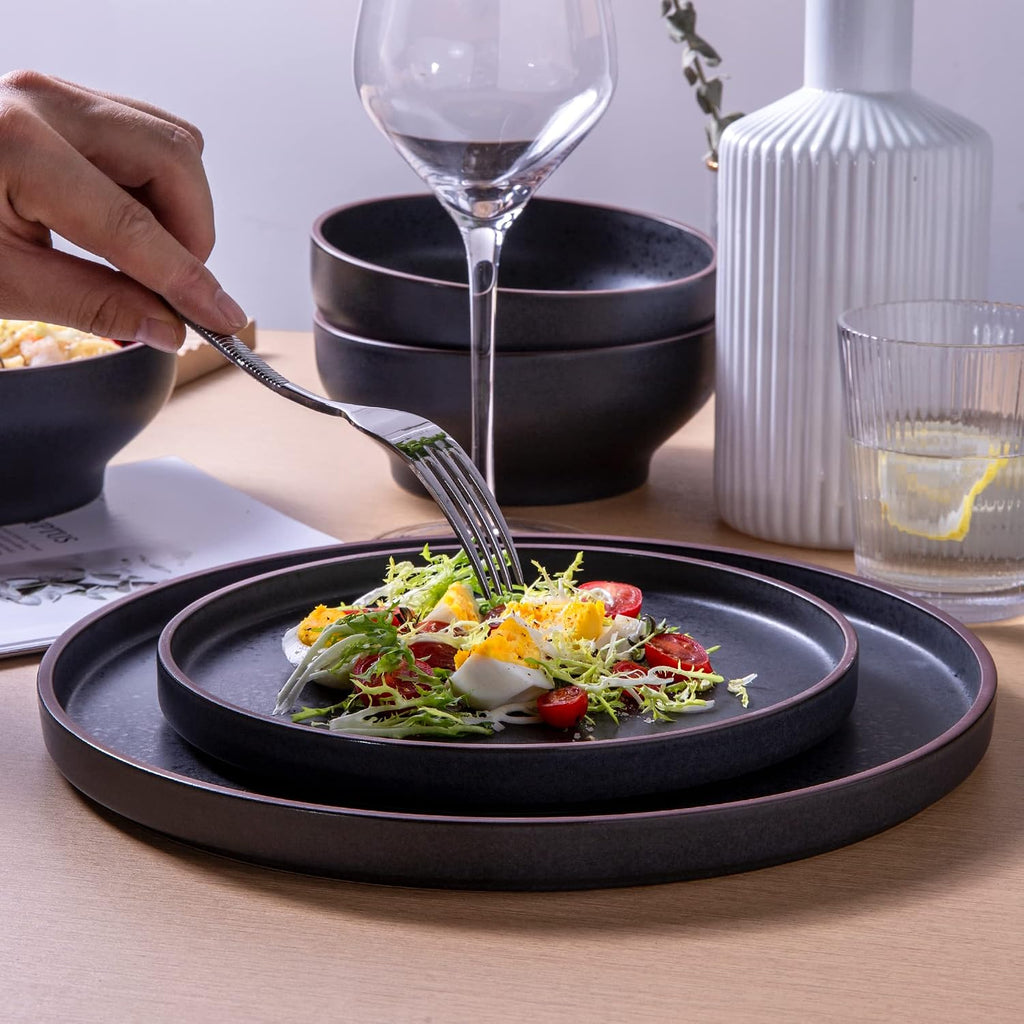 LERATIO Dinner Plates,Ceramic Dinner Plates Set of 6,10.75 inch Large ceramic plates,Modern Shape Dinnerware Dishes Set for Kitchen, Microwave & Dishwasher & Oven Safe-Coffee Rim | Modern Flat Shape Dinnerware Dishes Set for Kitchen,Microwave & Dishwasher