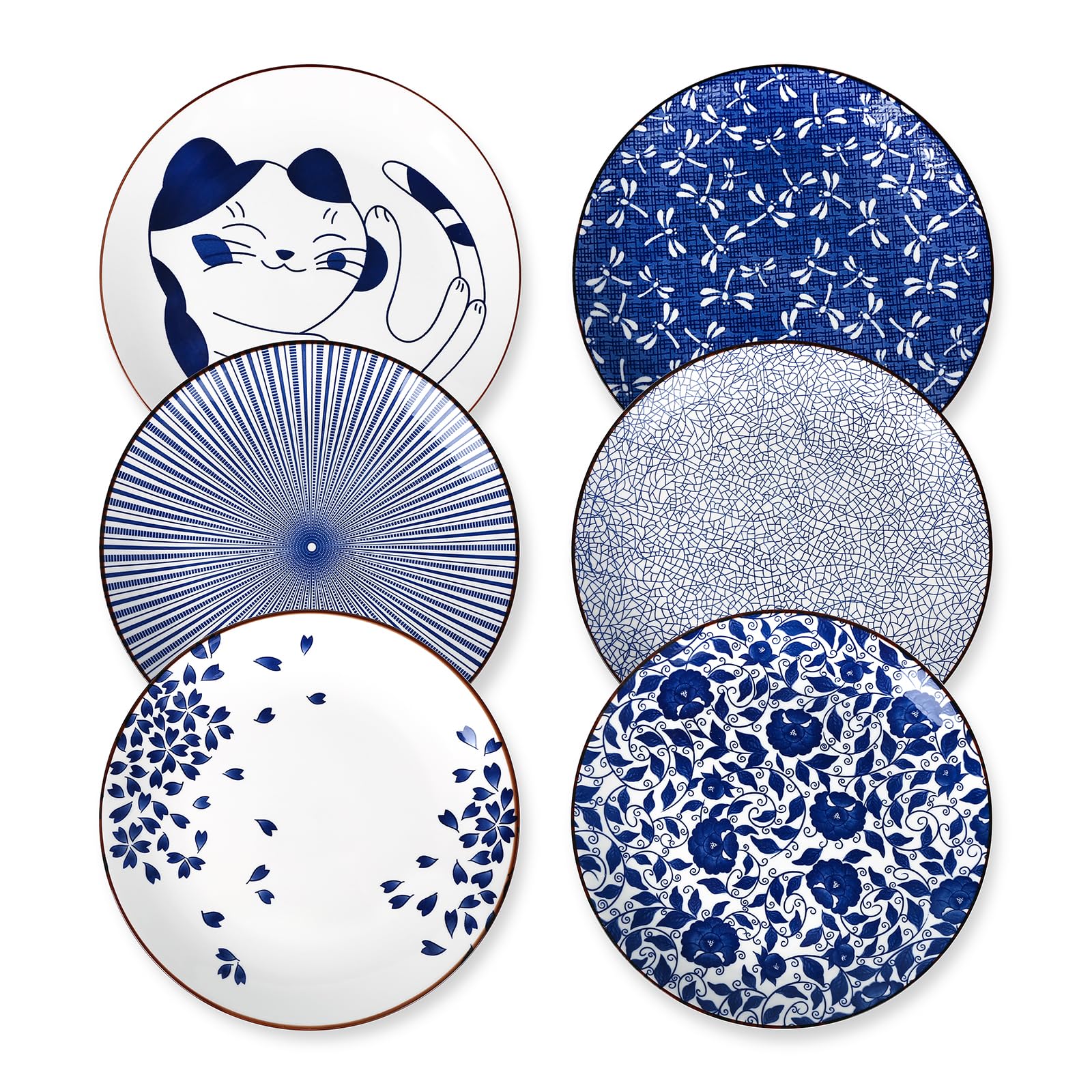 Selamica 10 inch Porcelain Dinner Plates, Large Size Serving Plate for Salad, Pancakes, Steak, Set of 6, Assorted Colors