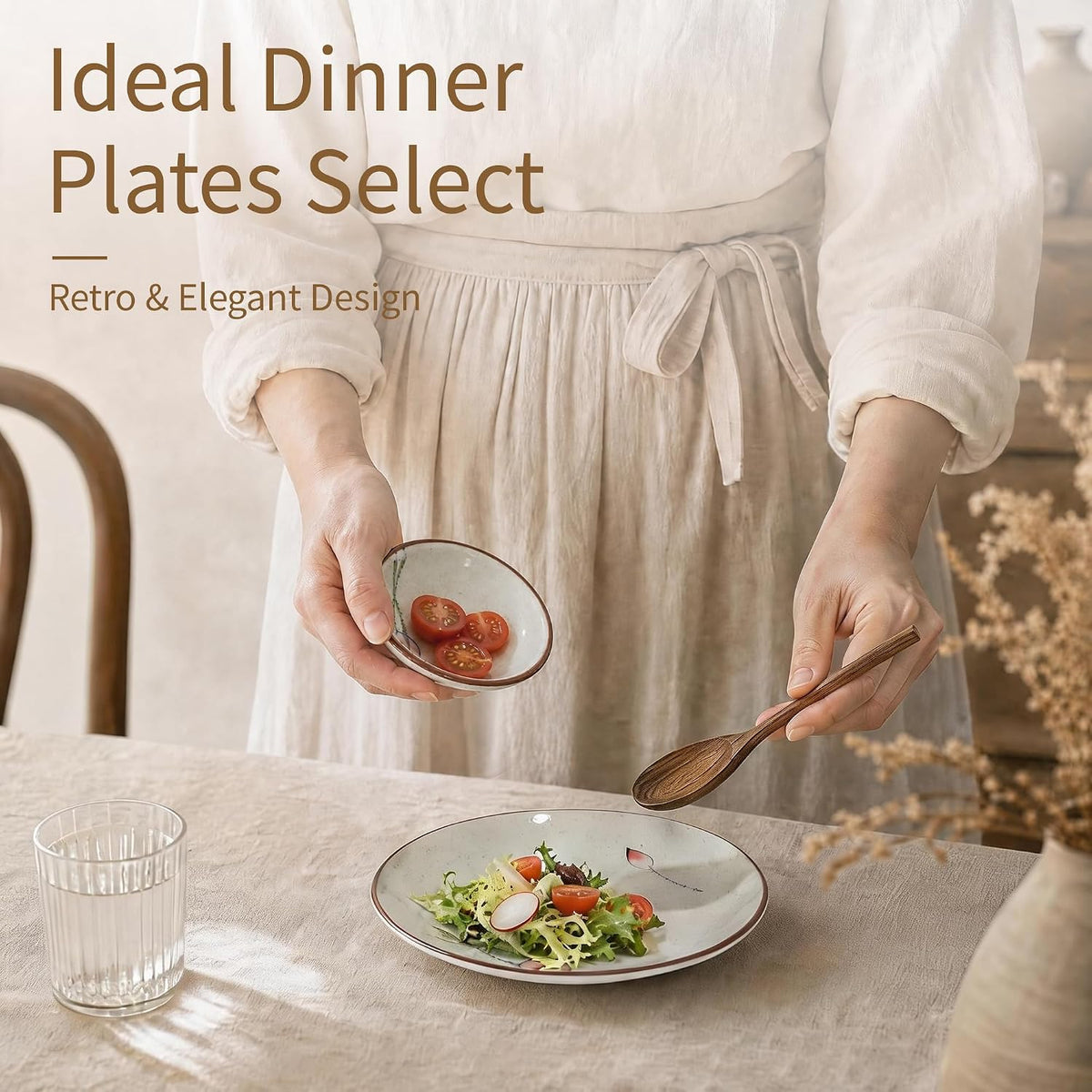 6 Inch Japanese Retro Dinner Plates Set of 6 | Ceramic Hand-painted Serving Bowsl Set for Serve Dishes, Pasta, Salads, Snacks, Sushi, Dishwasher Microwave Safe