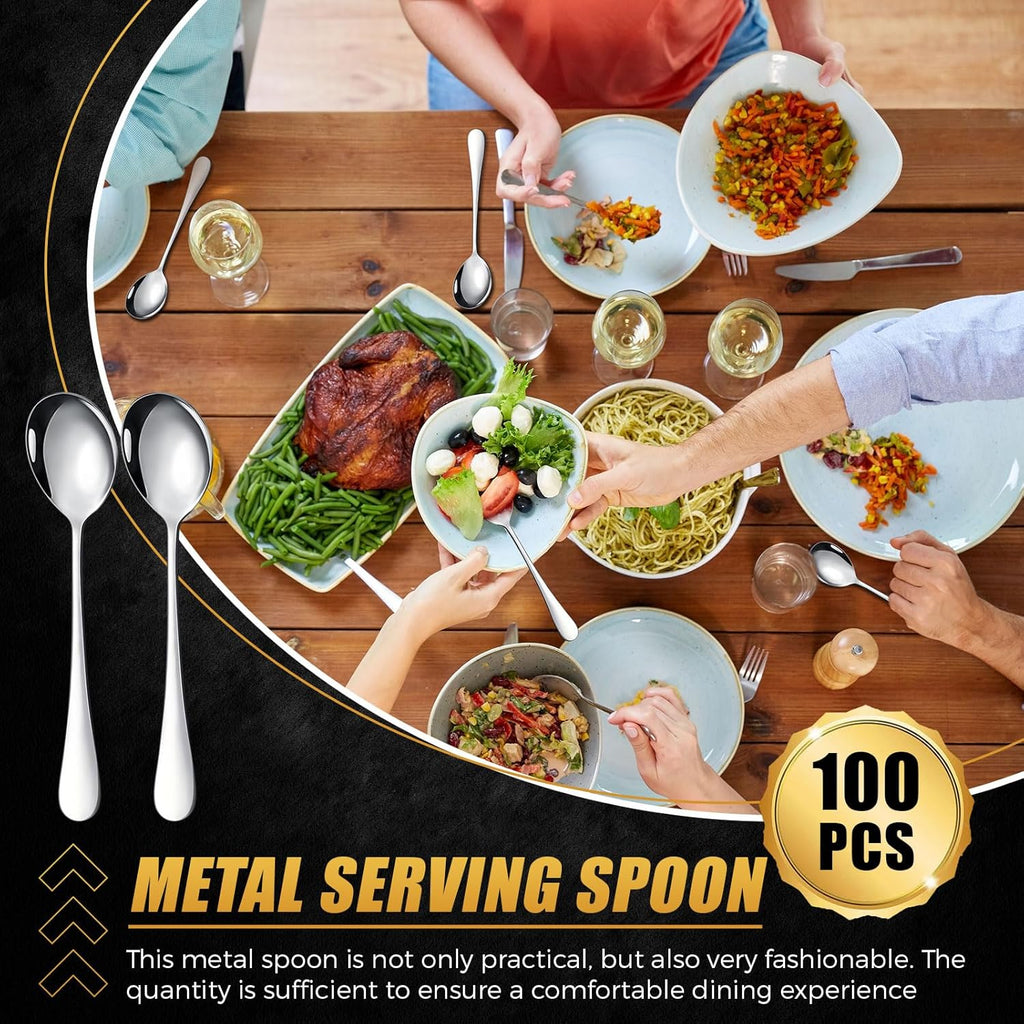 Nuogo 100 Pcs Soup Spoons Bulk, Stainless Steel, Silver | Mirror-polished Metal Round Dessert Silverware for Cereal, Home, Restaurant and Kitchen, Dishwasher Safe