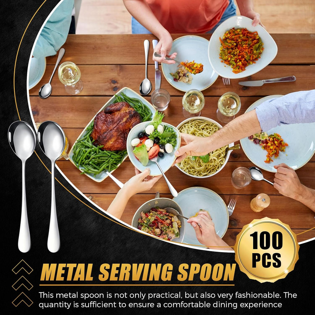 Nuogo 100 Pcs Soup Spoons Bulk, Stainless Steel, Silver | Mirror-polished Metal Round Dessert Silverware for Cereal, Home, Restaurant and Kitchen, Dishwasher Safe
