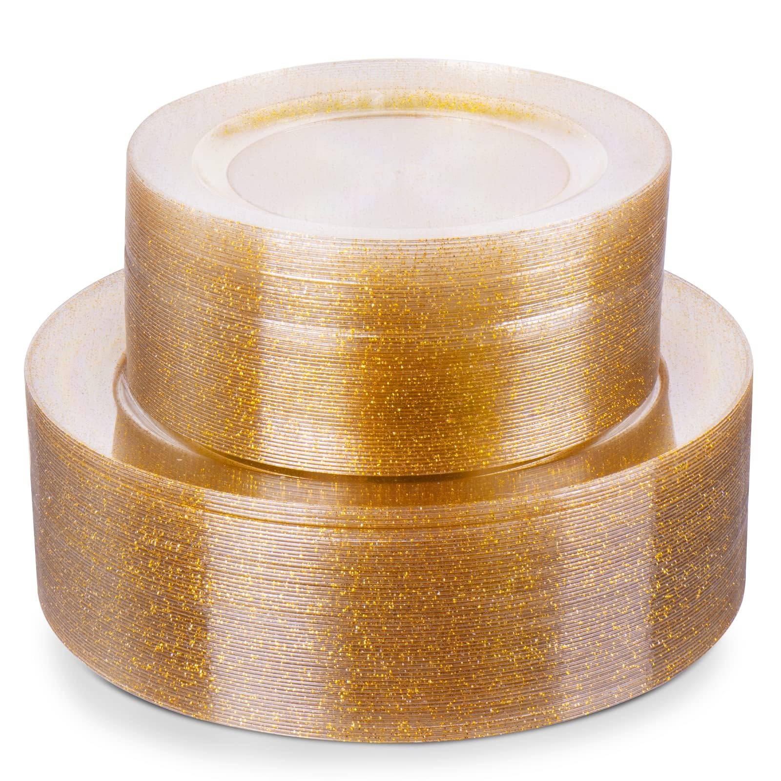 200PCS Gold Plastic Plates, Heavy Duty Disposable Gold Plates | 100 10.25 inch Dinner Plates and 100 7.5 inch Dessert Plates for Party, Holiday, Wedding, Thanksgiving