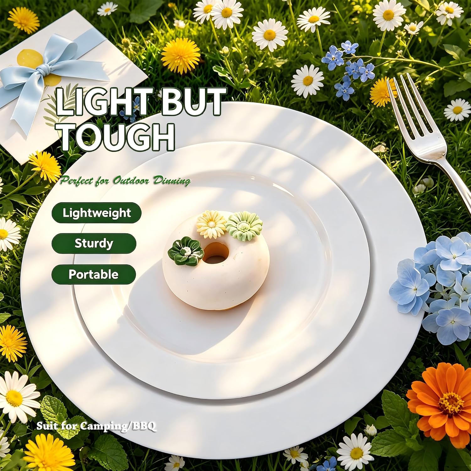FLOWERCAT 60PCS White Plastic Plates - Heavy Duty White Disposable Plates for Outdoor/Birthday Party/Wedding -serve for 30 guests Include 30PCS 10.25" & 30PCS 7.5" Plates for Summer Party