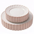 HEAVYWEIGHT Ivory Gold Scalloped Plastic Plates for Party 60 Pcs | 30% Heavier, 30 Dinner & 30 Dessert Heavy Duty Disposable Plates, Fancy Plastic Plates Wedding Shower (30 Guests))