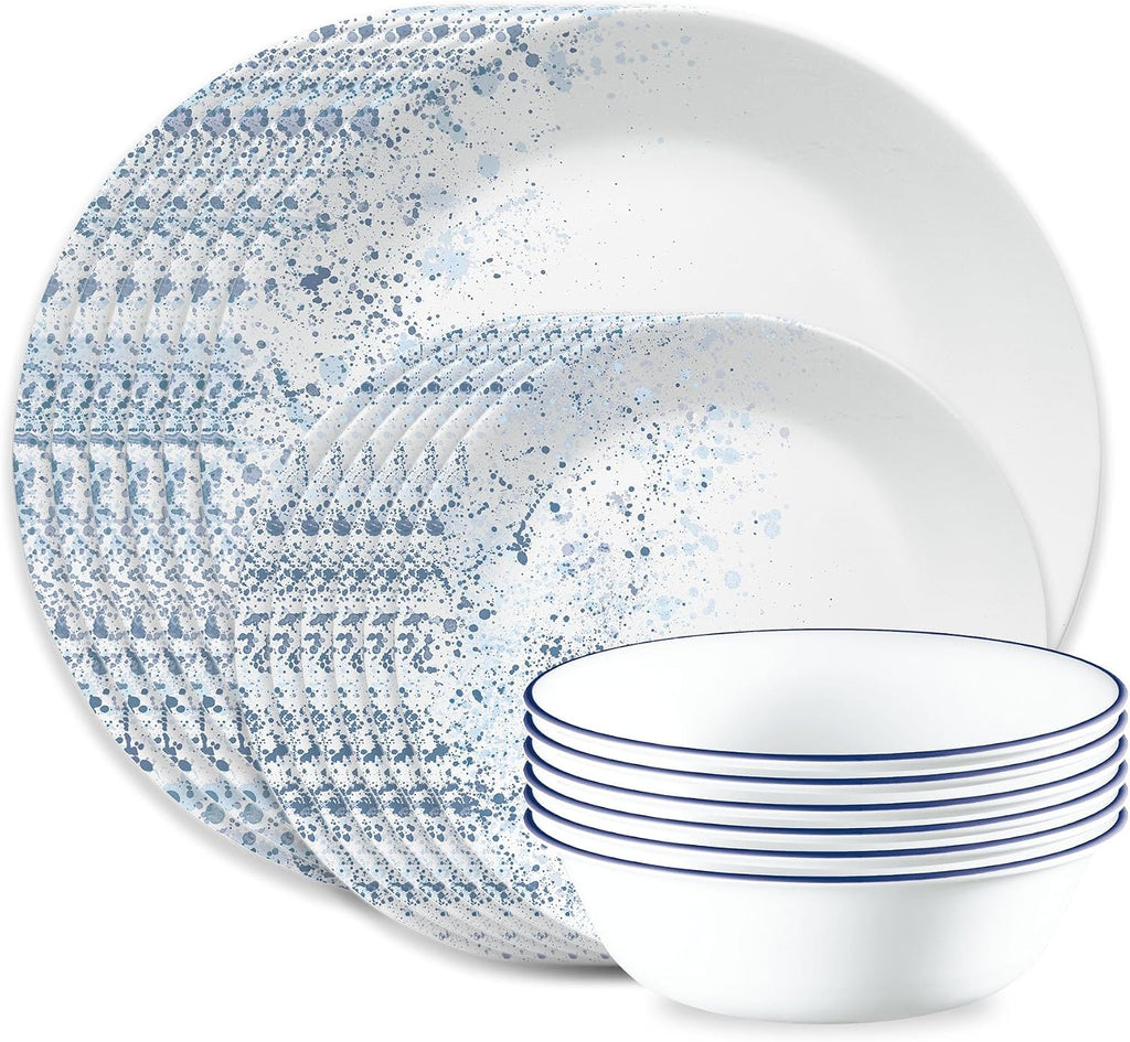 Corelle Vitrelle 18-Piece Service for 6 Dinnerware Set, Triple Layer Glass and Chip Resistant, Lightweight Round Plates and Bowls Set, Portofino
