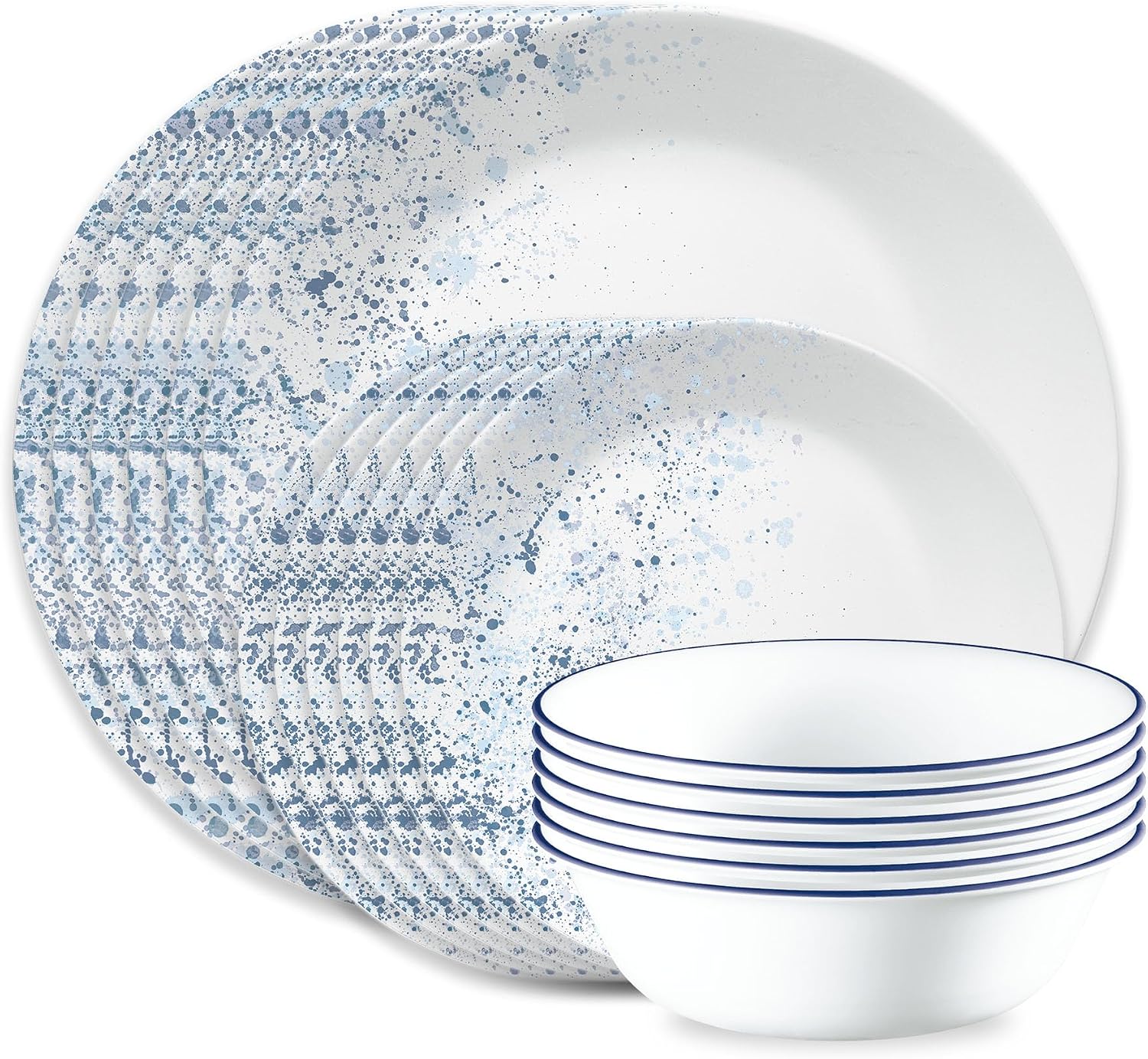 Corelle Vitrelle 18-Piece Service for 6 Dinnerware Set, Triple Layer Glass and Chip Resistant, Lightweight Round Plates and Bowls Set, Portofino