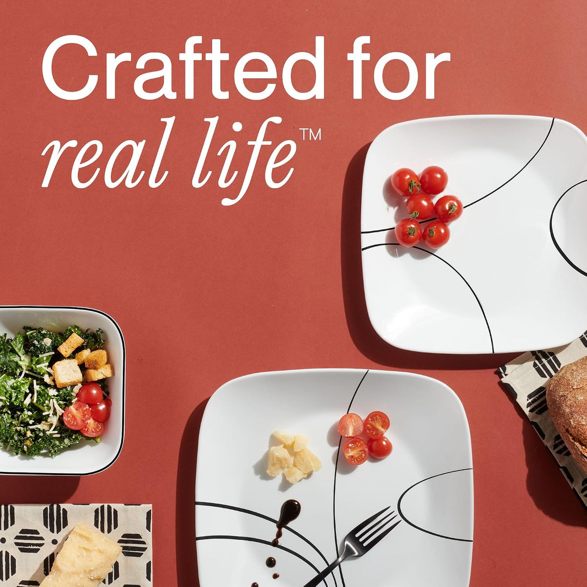 Corelle Square Simple Lines Dinner Plate Set, 6 Pack