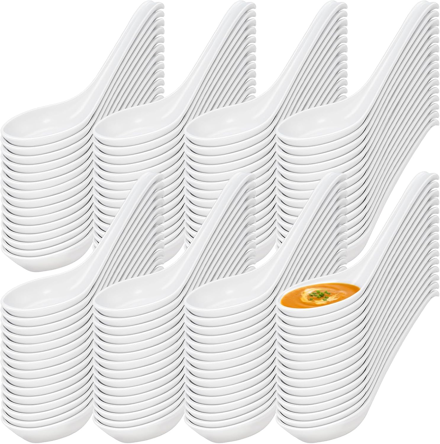 120 Pcs Asian Soup Spoon, 6.3 Inch Reusable White Plastic Spoons for Noodle Ramen Wonton Rice Dumpling Pho, Home Kitchen Restaurant, Hook Style