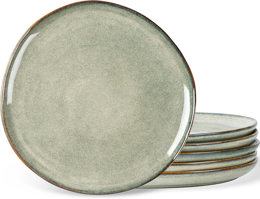 AmorArc Ceramic Dinner Plates Set of 6, 10.5 Inch Stoneware Plates Set | Handmade Reactive Glaze Plates, Rustic Shape Dinnerware Dish Set for Kitchen, Microwave & Dishwasher Safe, Scratch Resistant