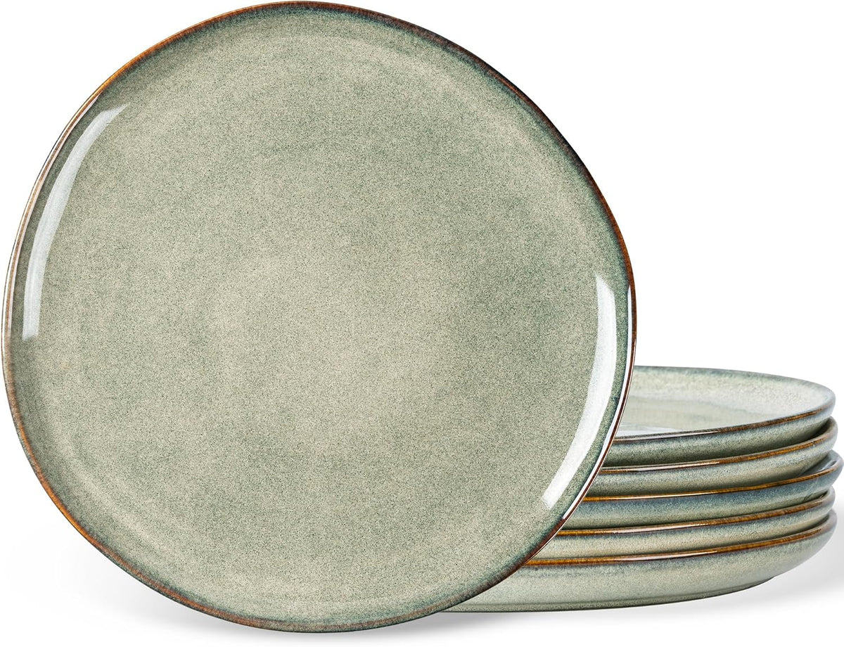 AmorArc Ceramic Dinner Plates Set of 6, 10.5 Inch Stoneware Plates Set | Handmade Reactive Glaze Plates, Rustic Shape Dinnerware Dish Set for Kitchen, Microwave & Dishwasher Safe, Scratch Resistant