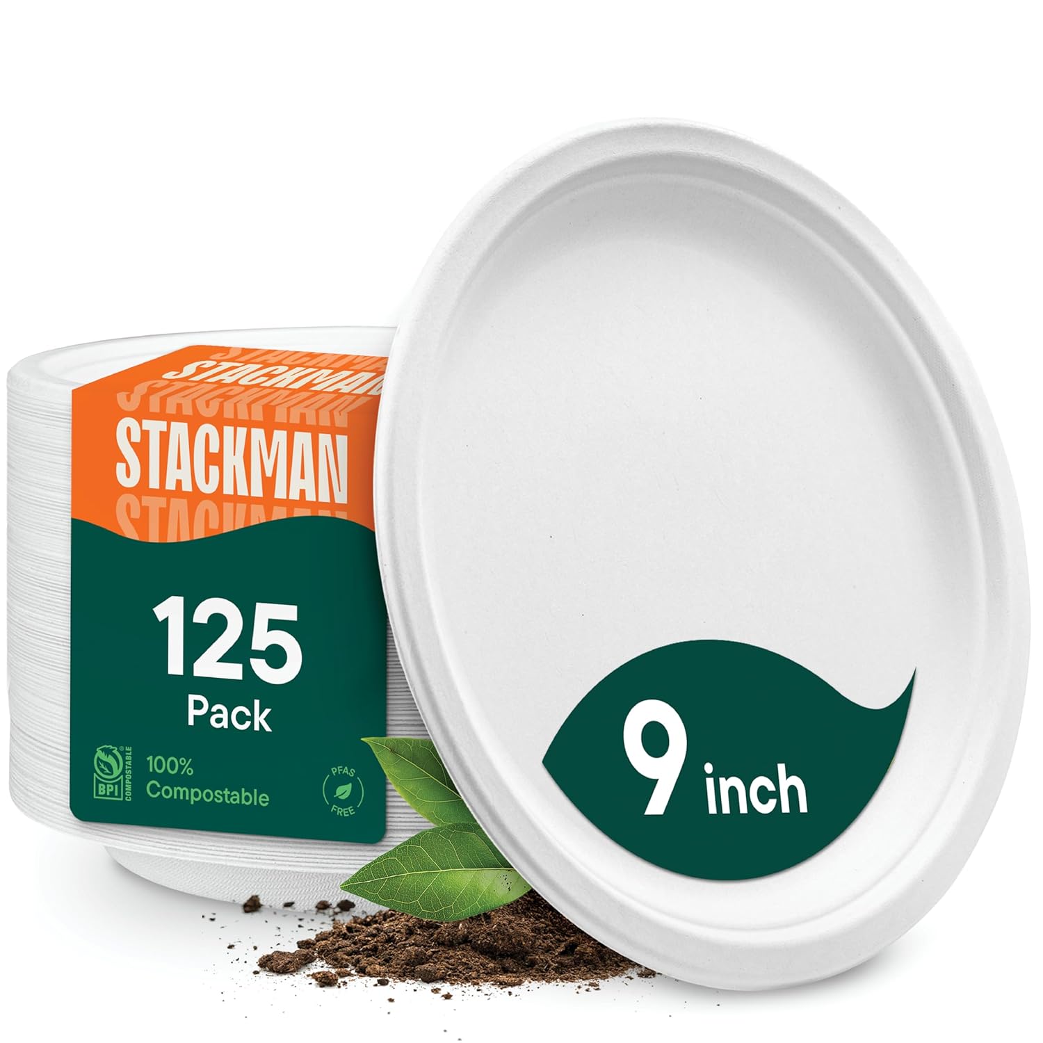 100% Compostable Paper Plates, Heavy Duty Disposable Plates [125-Pack] 9 Inch Plates - Eco-Friendly, Biodegradable Sugarcane Bagasse, Natural White 9" Sturdy Dinner Paper Plate Disposable | Eco-Friendly Biodegradable Sugarcane Bagasse Sturdy Dinner Plate