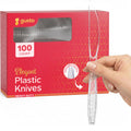 GUSTO [100 Pack] Heavyweight Clear Plastic Soup Spoons with Engraved Design - Disposable Sturdy Plastic Utensils for Parties, Weddings, and Events (Formerly Comfy Package)