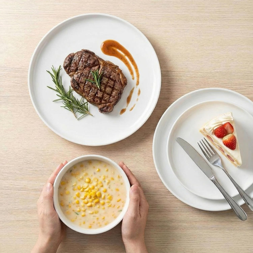 ONEderful Off-White Dinner Plates Set of 4-9 Inch Melamine Modern Flat Plates, Durable & Lightweight - Indoor & Outdoor Use, Perfect for Everyday Meals, BBQs, Weddings, Dishwasher Safe