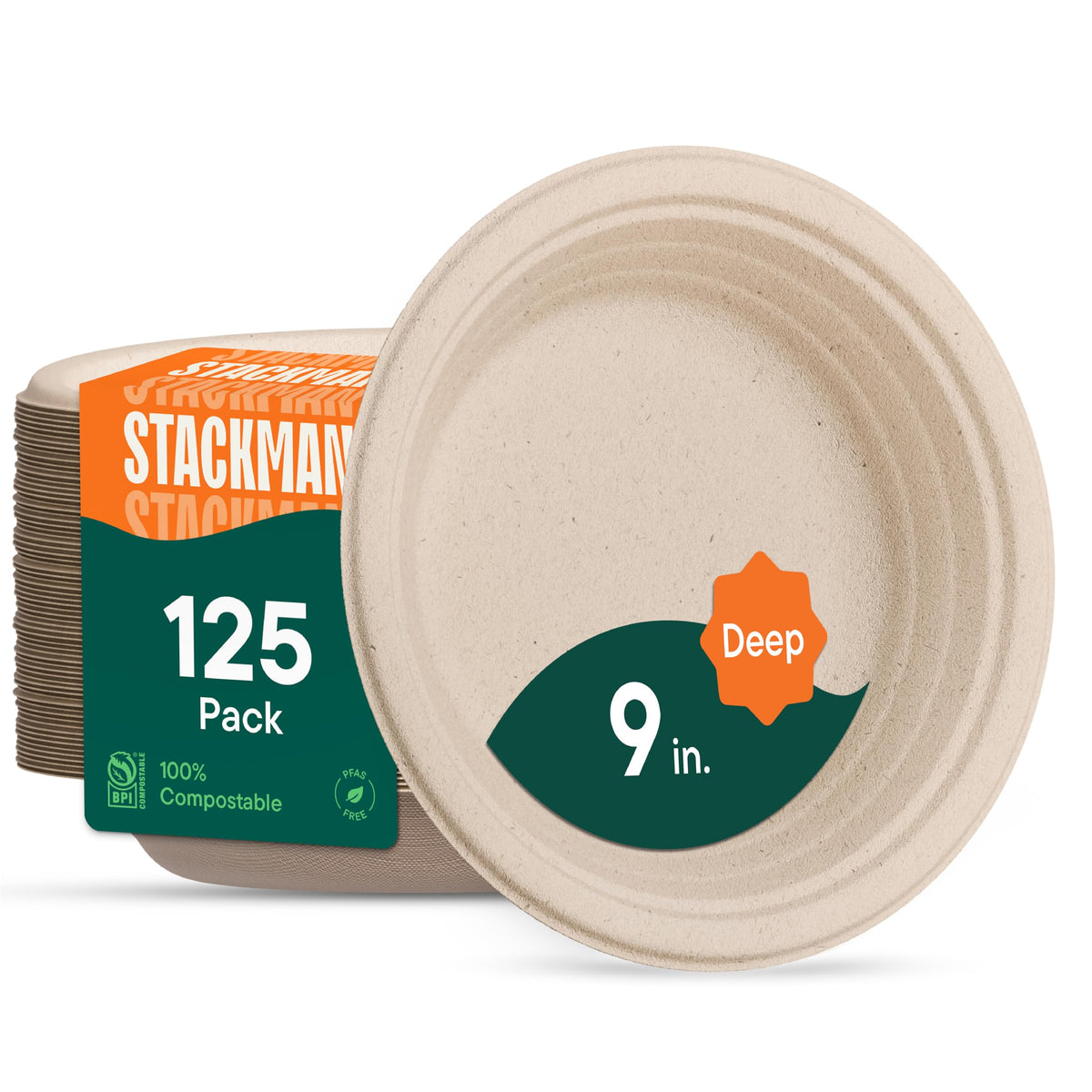 100% Compostable Paper Plates, Heavy Duty Disposable Plates [125-Pack] 9 Inch Plates - Eco-Friendly, Biodegradable Sugarcane Bagasse, Natural Unbleached Brown 9" Dinner Paper Plate Disposable | Eco-Friendly Biodegradable Sugarcane Bagasse Dinner Plates, P