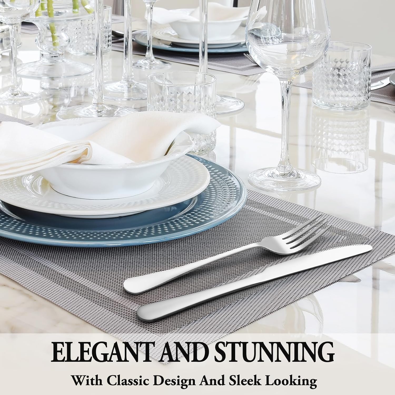 24 Pcs Silverware Set with Steak Knives for 4, Stainless Steel Flatware Set, Mirror Polished Cutlery Utensil Sets, Home Kitchen Eating Tableware, Dishwasher Safe