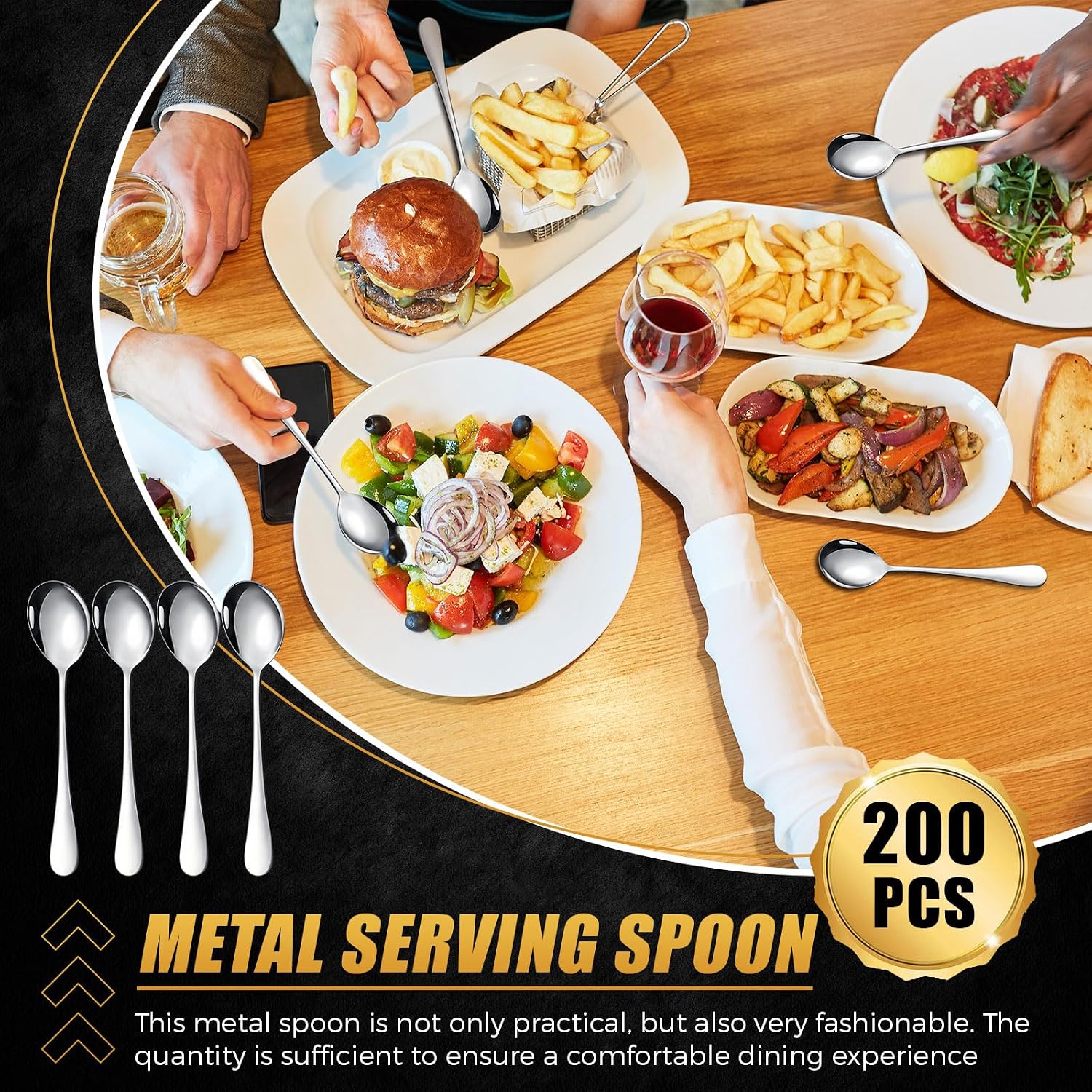Nuogo 200 Pieces Soup Spoons Stainless Steel Round Soup Spoons Bulk Mirror Polished Silverware for Bouillon Dessert Cereal Ramen Pho Wonton Dumpling Noodles Home Restaurant Kitchen, Dishwasher Safe