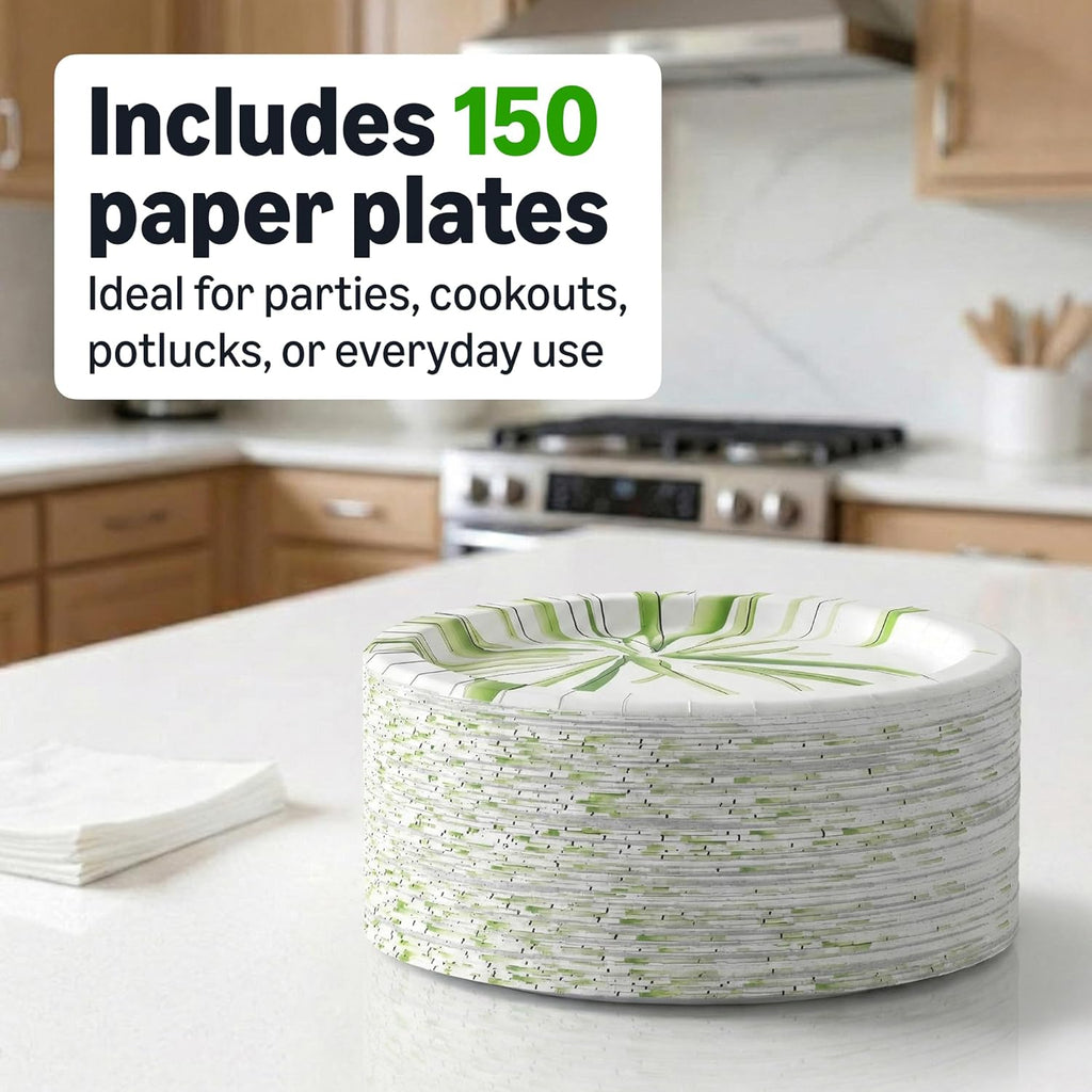 Amazon Basics Everyday Paper Plates, 10 Inch, Disposable, 150 Count, Packaging May Vary