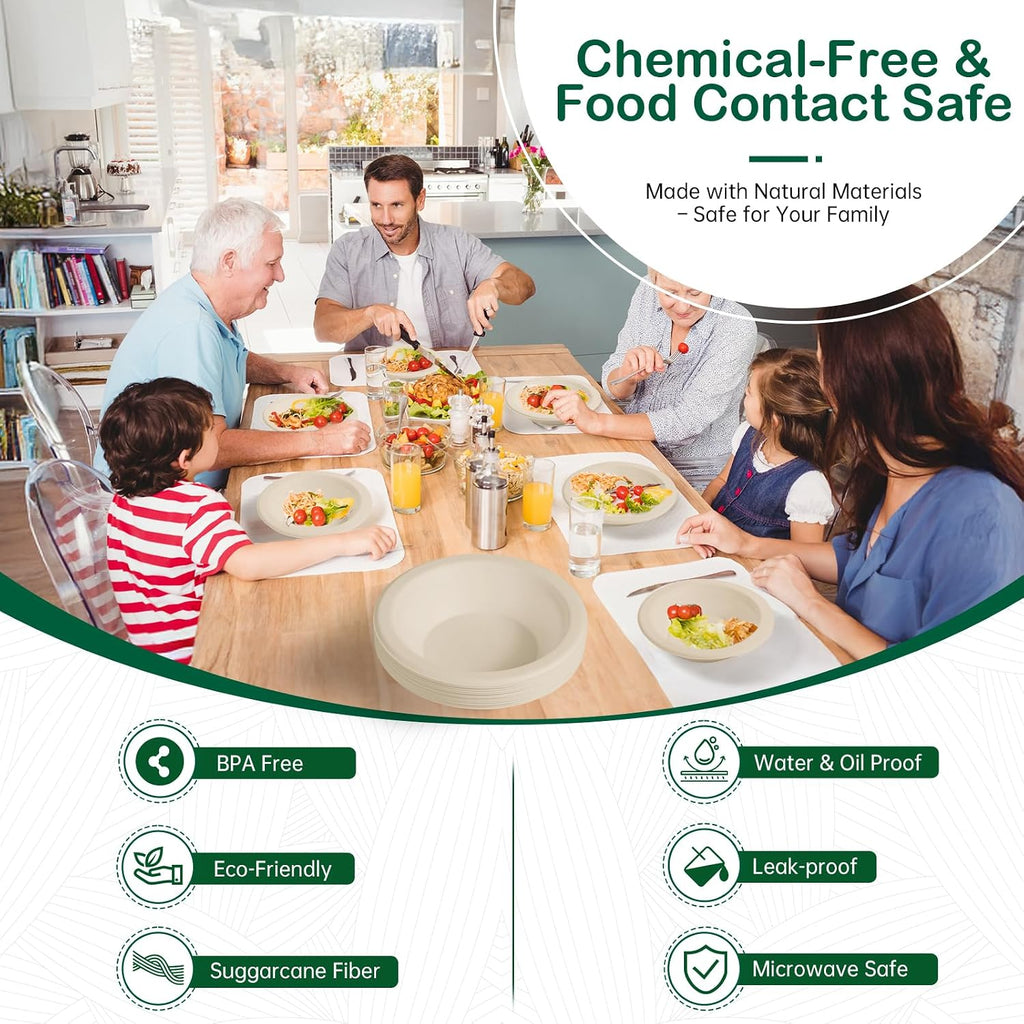 8 oz 128-Pack Compostable Paper Bowls, Small Disposable Dessert & Snack Bowls, Heavy-Duty Bagasse Bowls for Ice Cream, Sauce & Kids Meals, Microwave & Freezer Safe, Eco-Friendly (Natural)