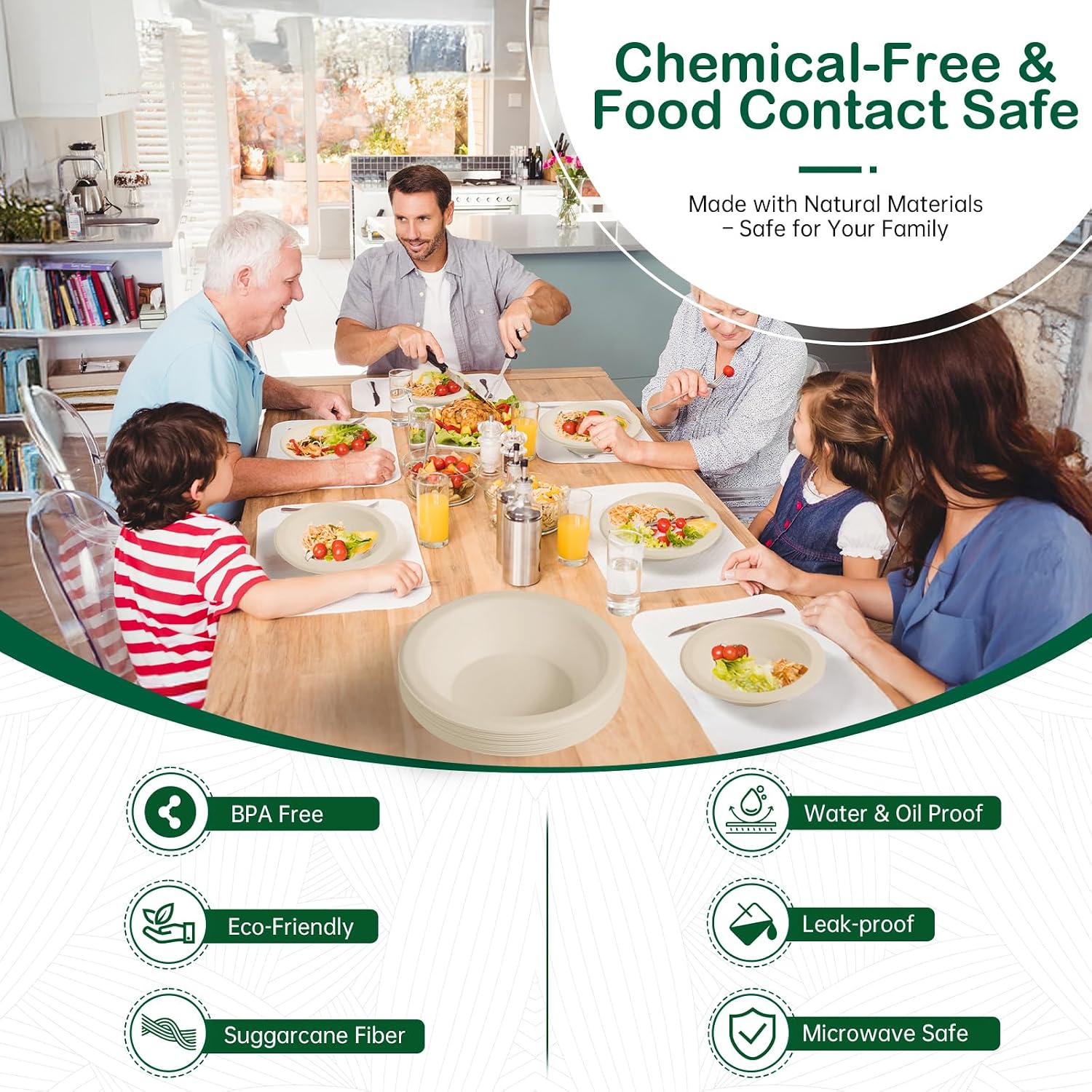 8 oz 128-Pack Compostable Paper Bowls, Small Disposable Dessert & Snack Bowls, Heavy-Duty Bagasse Bowls for Ice Cream, Sauce & Kids Meals, Microwave & Freezer Safe, Eco-Friendly (Natural)