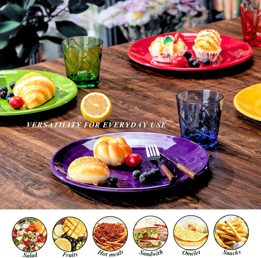11-Inch Melamine Plates (Set of 6) - Unbreakable and Reusable Plastic Dinnerware with Ceramic Feel, Stackable and Dishwasher-Safe - Versatile for All Meals (Multicolor)