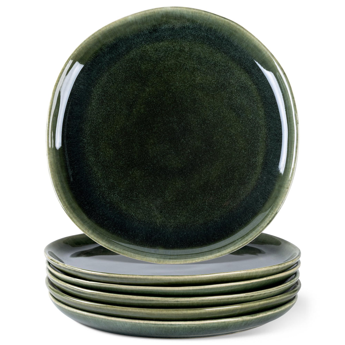 AmorArc Ceramic Dinner Plates Set of 6, 10.5 Inch Stoneware Plates Set | Handmade Reactive Glaze Plates, Rustic Shape Dinnerware Dish Set for Kitchen, Microwave & Dishwasher Safe, Scratch Resistant