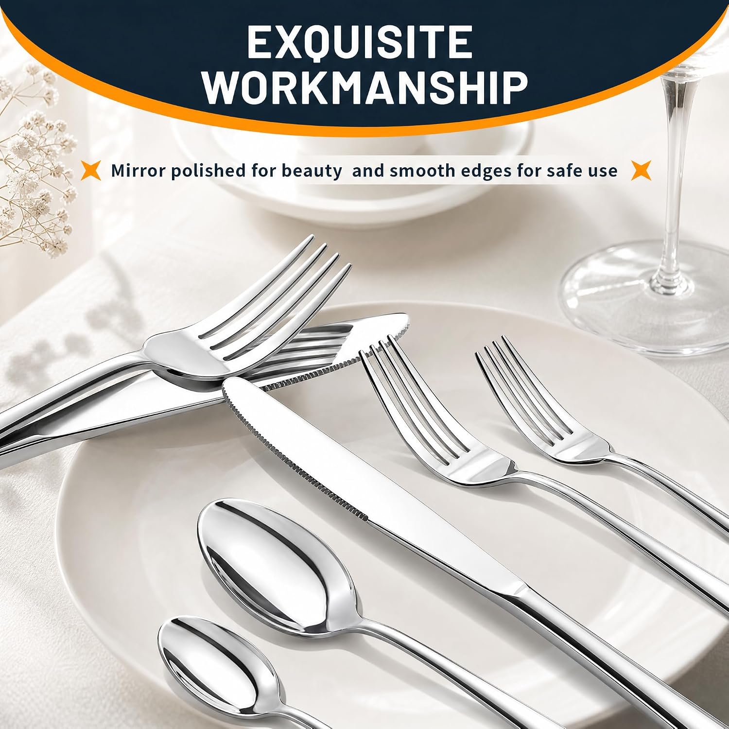 NICE KITCHEN Silverware Set, 40 Piece Stainless Steel Cutlery Sets for 8 | Heavy Duty Flatware, Mirror Polished Forks Spoons and Knives Set, Reusable Utensils for Home Kitchen, Dishwasher Safe