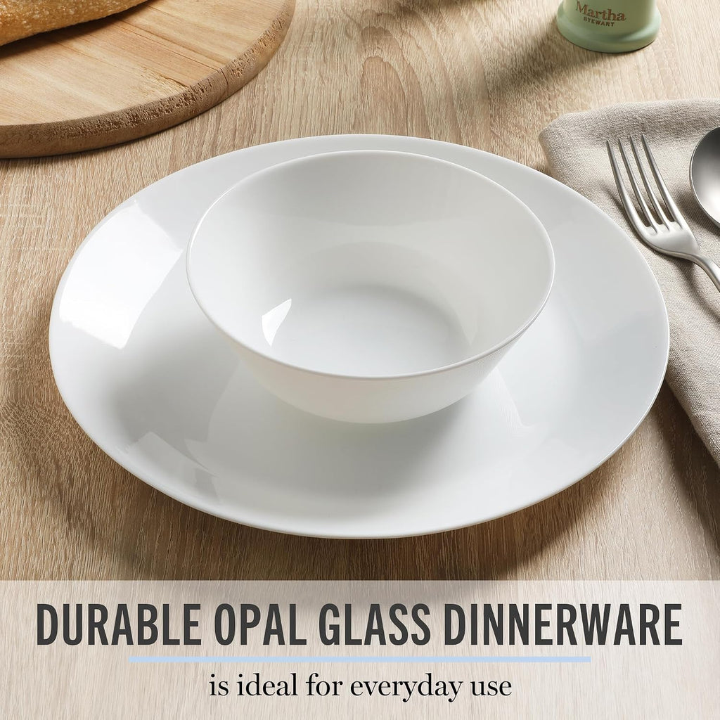 Martha Stewart Opalton Dinner Plates 6-Piece 10-Inch Plate Set – Chip and Break Resistant Opal Glass Plates - White