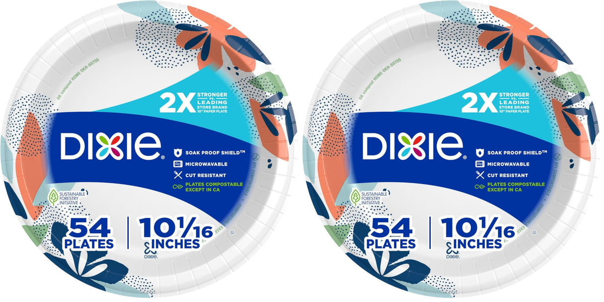 Dixie Large Paper Plates, 10 Inch, 150 Count, 2X Stronger*, Microwave-Safe, Soak-Proof, Cut Resistant, Disposable Plates For Everyday Breakfast, Lunch, & Dinner Meals
