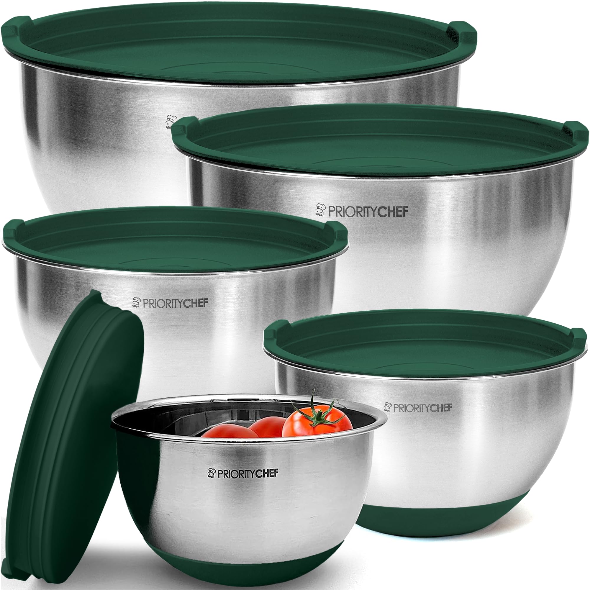 Premium Mixing Bowls With Lids Set, Airtight Lids, Thicker Stainless Steel, Non-Slip Base, 5 Nesting Steel Bowls for Kitchen, Large Prep Metal Bowl Set 1.5/2/3/4/5 Qt, Black