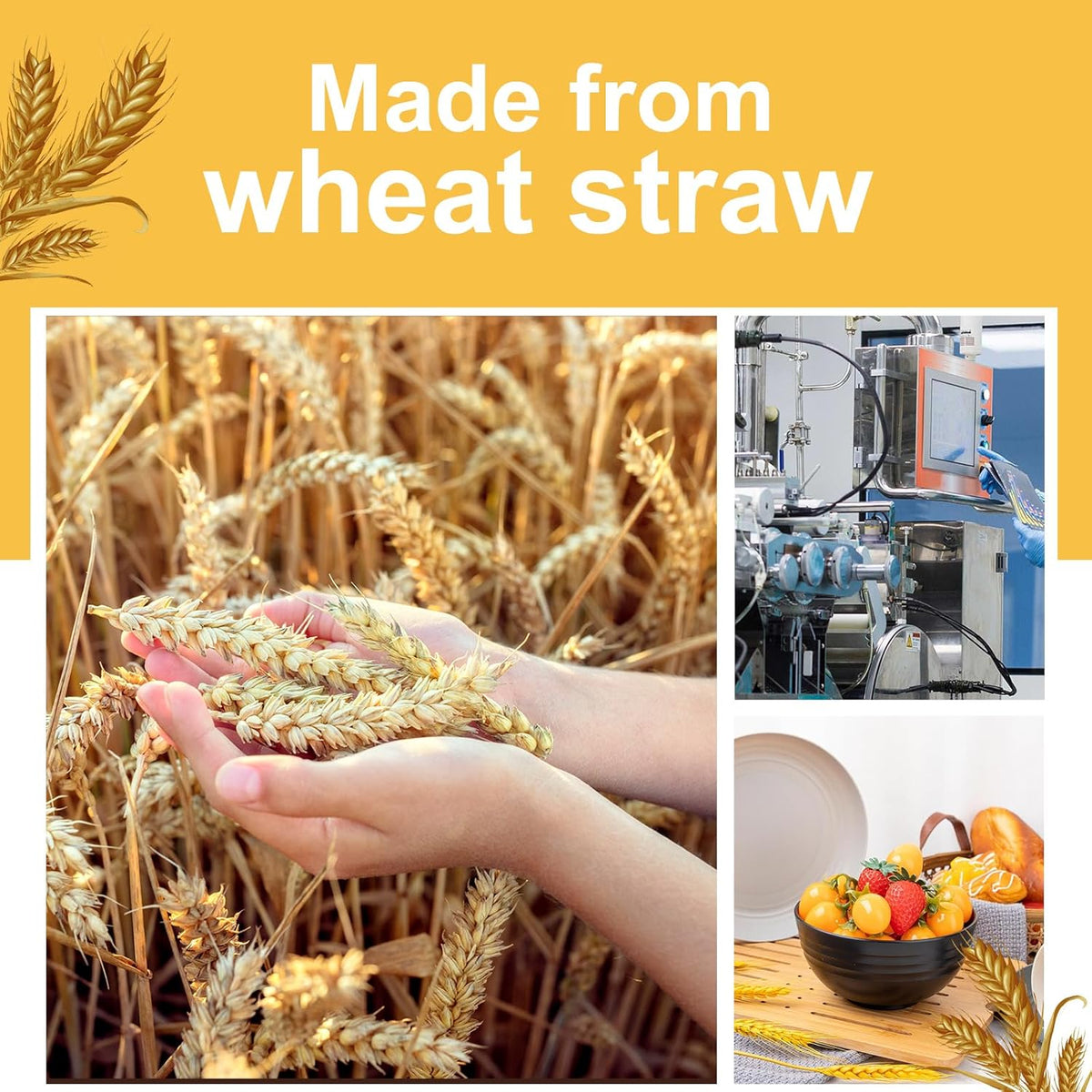 Rubtlamp Wheat Straw Dinnerware Sets, 16PCS Plastic Dinnerware Set for 4, Wheat Straw Plates and Bowls Sets, Unbreakable Dinnerware Plastic Microwave Safe Dishes Set for Kitchen&Camping