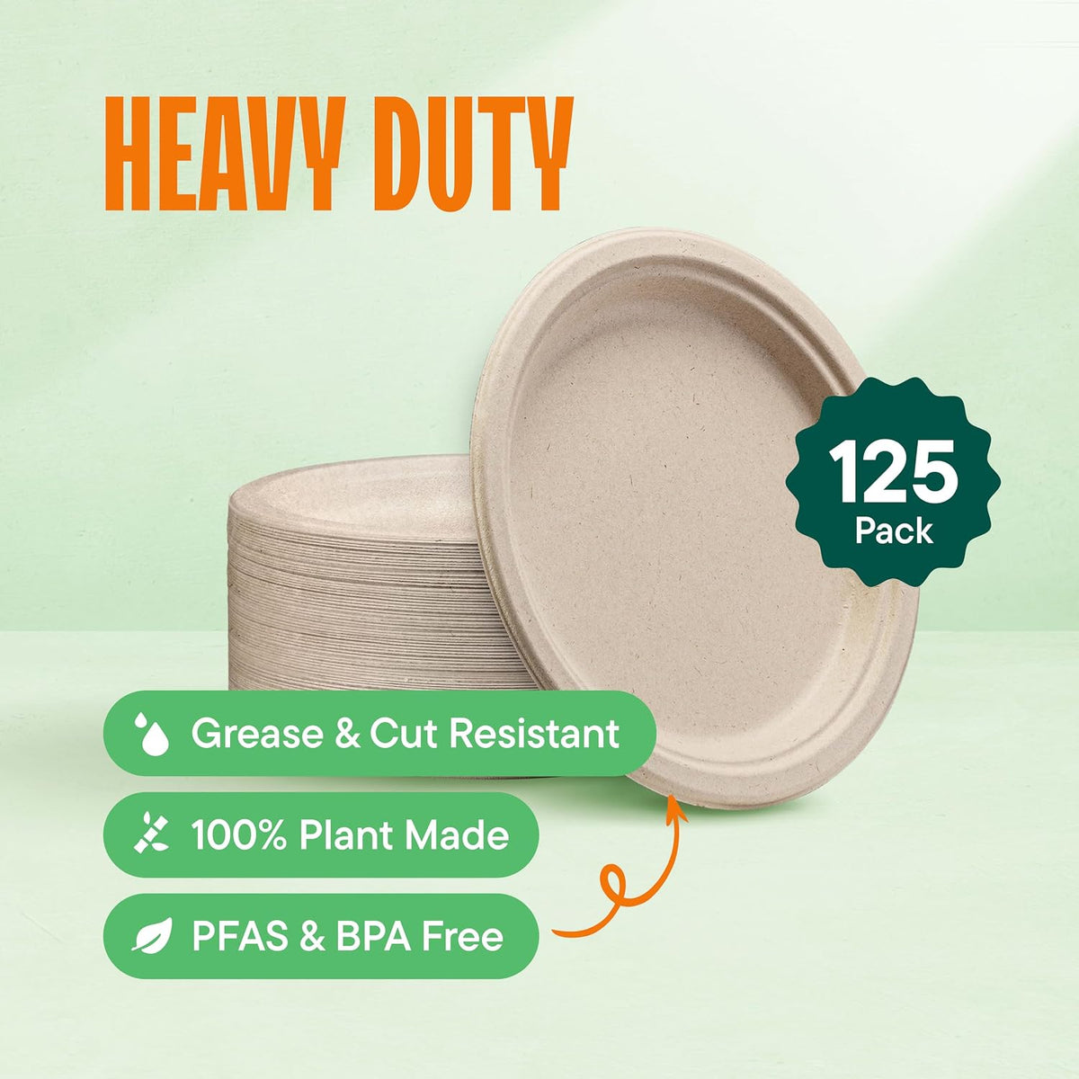100% Compostable Paper Plates, Heavy Duty Disposable Plates [125-Pack] 9 Inch Plates - Eco-Friendly, Biodegradable Sugarcane Bagasse, Natural Unbleached Brown 9" Dinner Paper Plate Disposable | Eco-Friendly Biodegradable Sugarcane Bagasse Dinner Plates, P