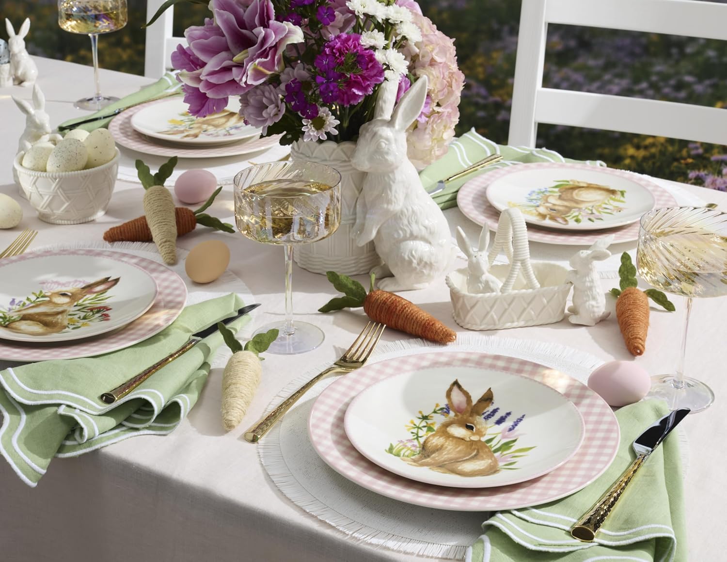 Lenox Gingham Pink Porcelain Valentine's Day Dinner Plate Set for 4 | durable everyday use | 10.5 inch diameter | playful pink checkered design, gift for women, decor, dinnerware