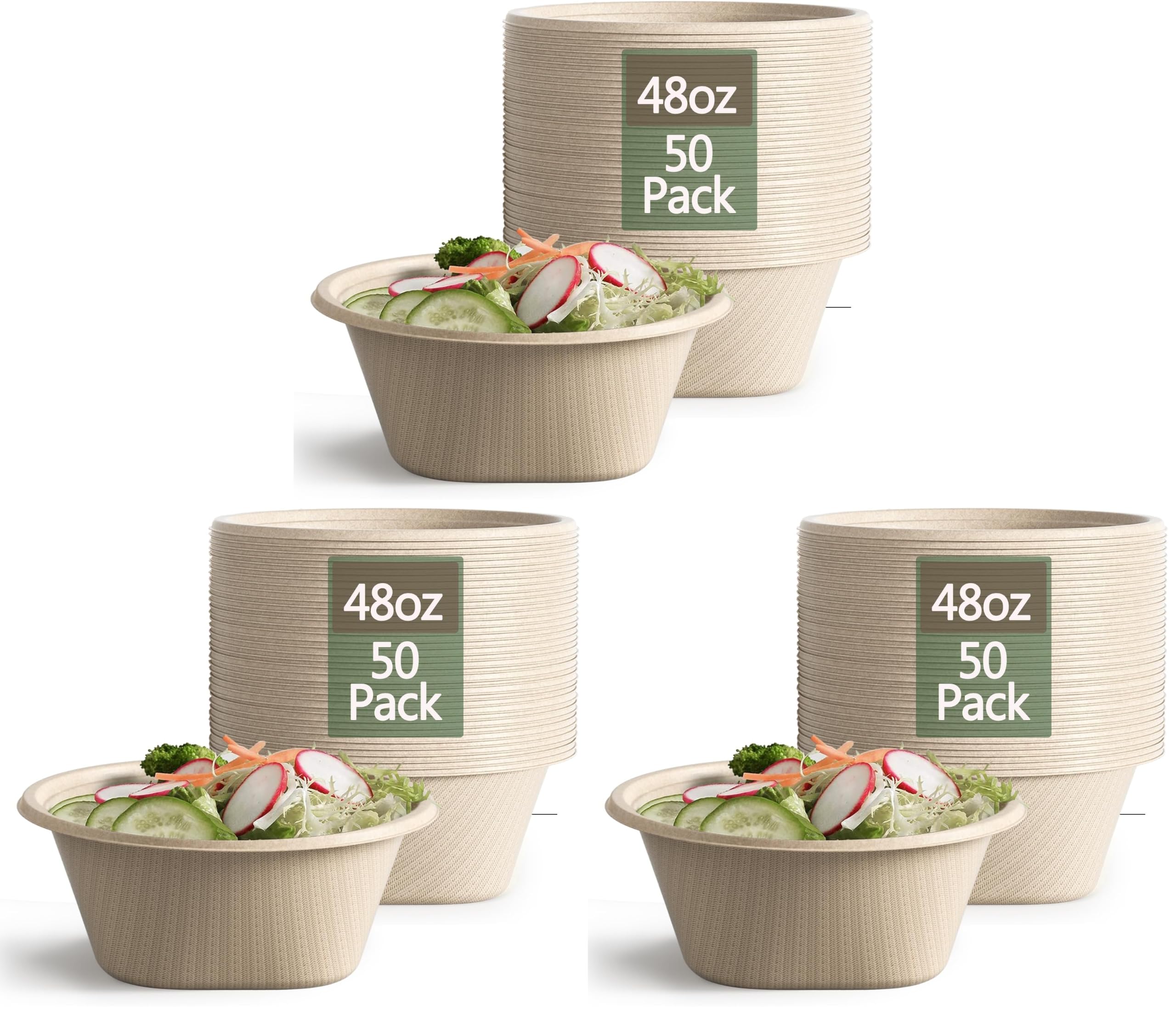 24 Oz Disposable Bowls, [100 Pack] Paper Bowls Disposable - Heavy Duty and Eco-friendly Sugarcane and Bamboo Bagasse Biodegradable Bowls for Cereal, Rice, French Fries - Convenient and Compostable