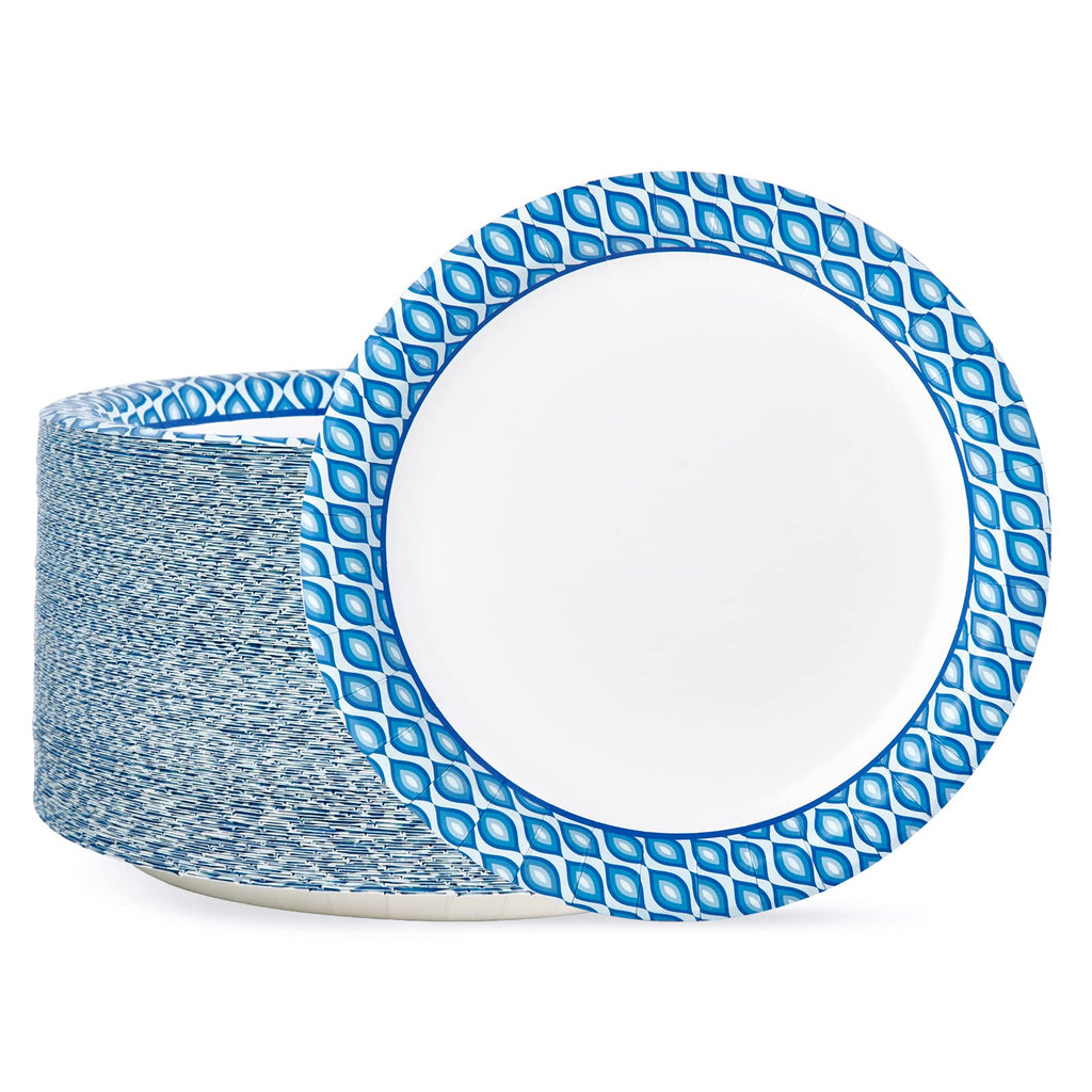 MUCHII 8.375 Inch Disposable Paper Plates, 300 Count Soak and Cut Proof Printed Paper Plates for Daily Use, Holiday for Family Gatherings, Parties, Picnic